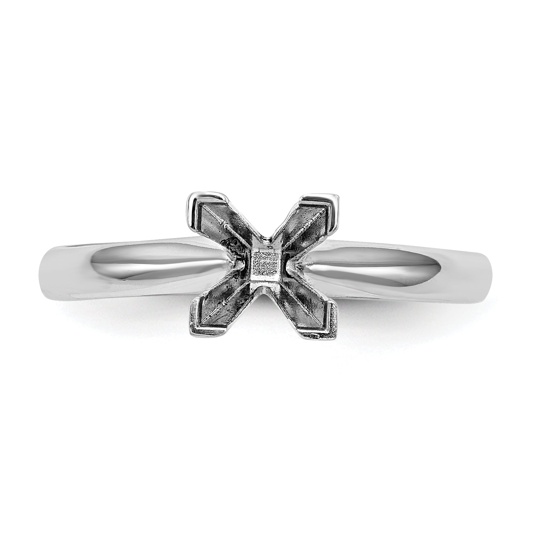 14k White Gold 6mm Medium-Weight Comfort-Fit V-End Princess Solitaire Ring Mounting (No Stone Included)