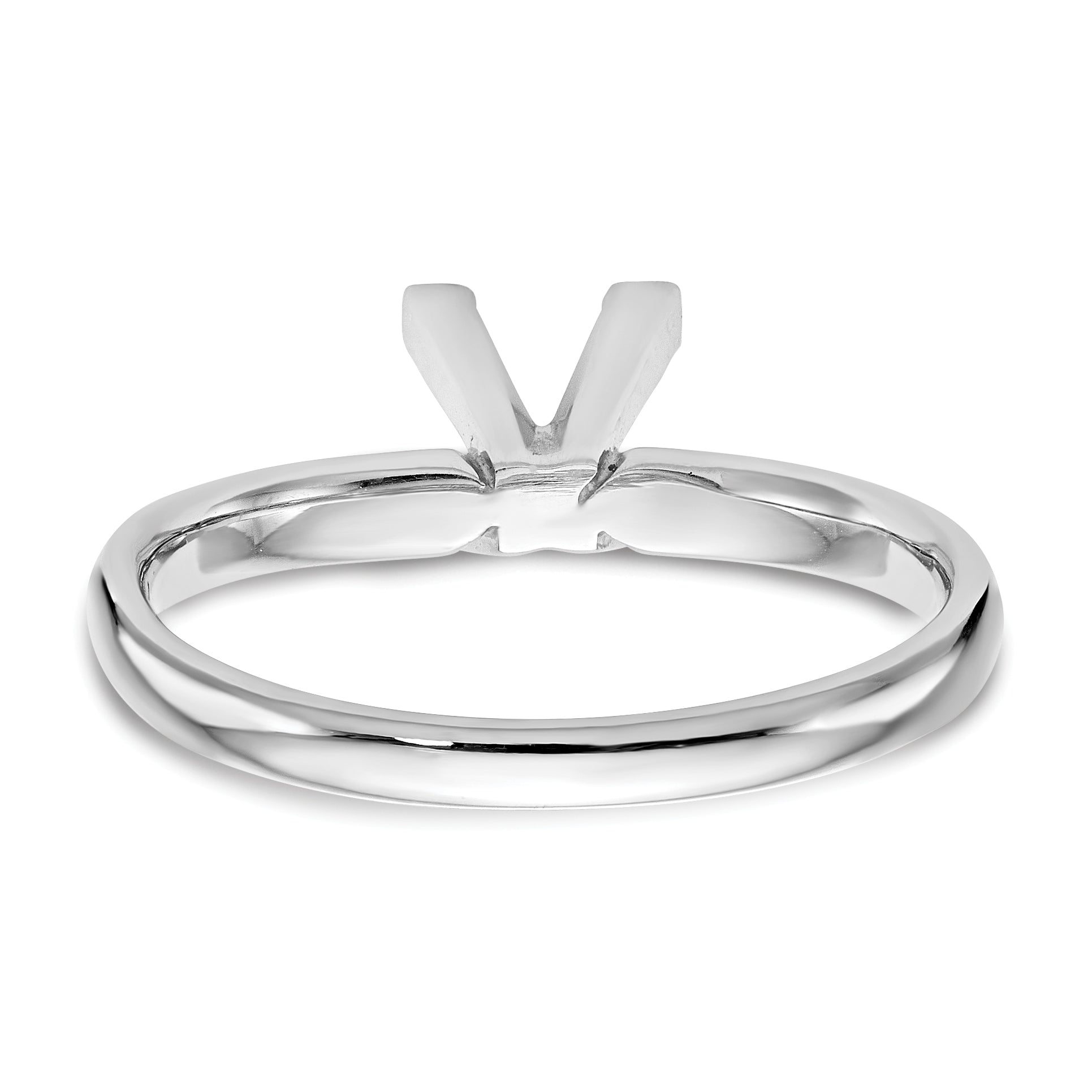 14k White Gold 4mm Medium-Weight Comfort-Fit V-End Princess Solitaire Ring Mounting (No Stone Included)