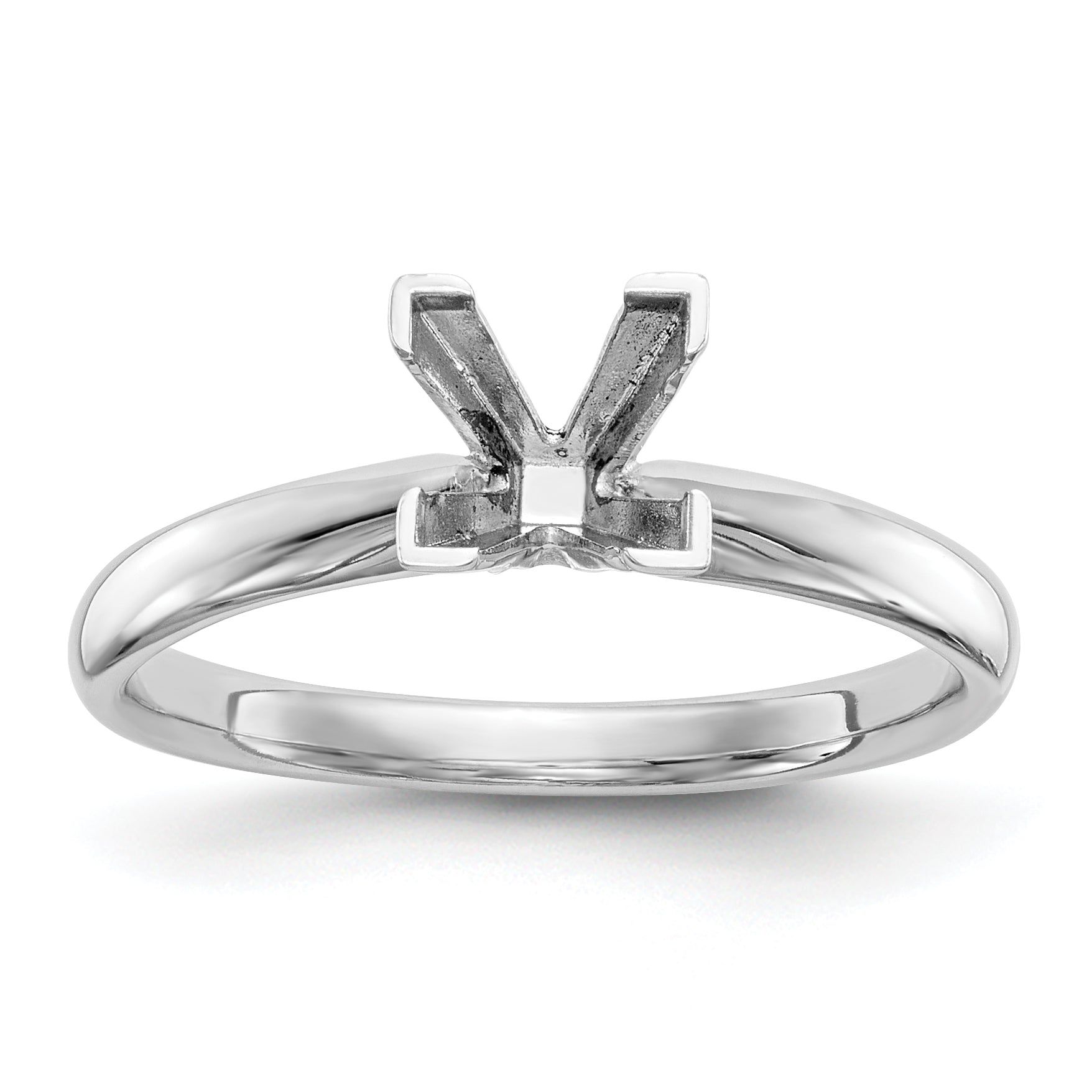 14k White Gold 3mm Medium-Weight Comfort-Fit V-End Princess Solitaire Ring Mounting (No Stone Included)