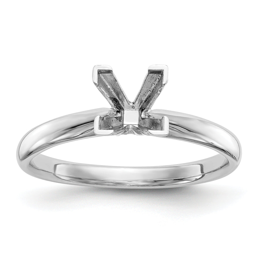 14k White Gold 6mm Medium-Weight Comfort-Fit V-End Princess Solitaire Ring Mounting (No Stone Included)