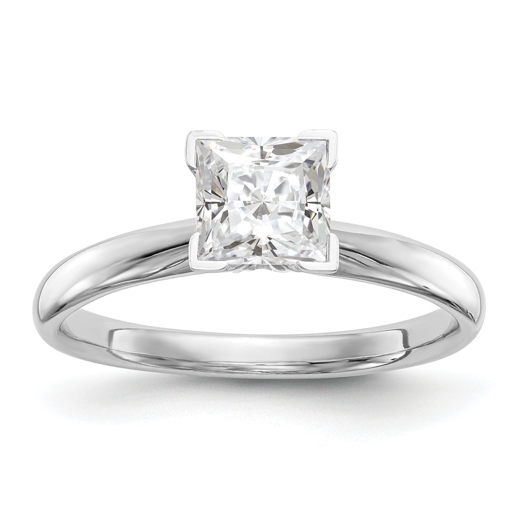 14k White Gold 3mm Medium-Weight Comfort-Fit V-End Princess Solitaire Ring Mounting (No Stone Included)