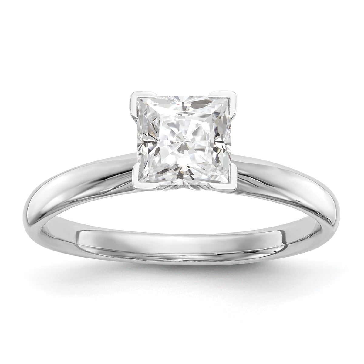 14k White Gold 4mm Medium-Weight Comfort-Fit V-End Princess Solitaire Ring Mounting (No Stone Included)