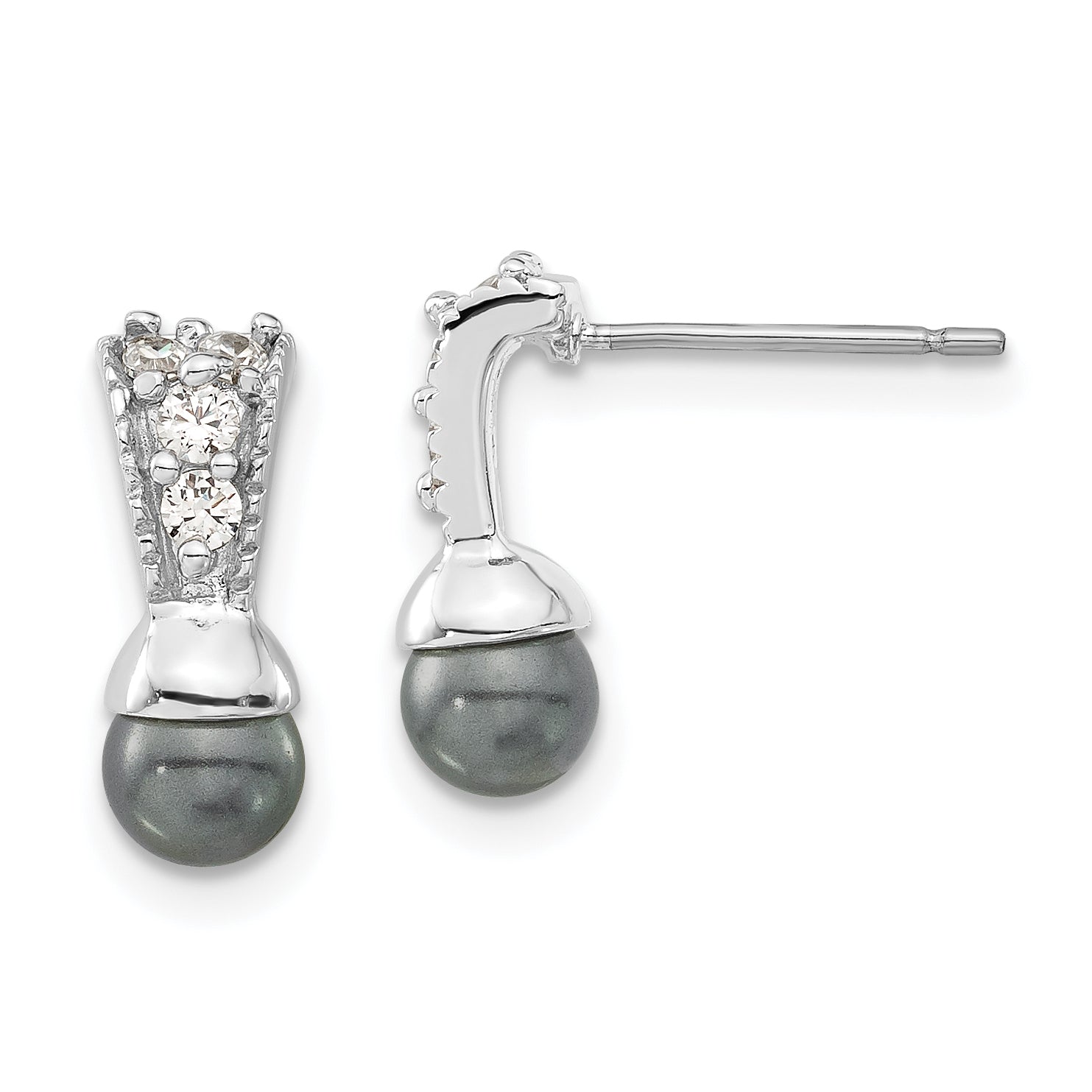 Rhodium-plated Kelly Waters Black Simulated Pearl CZ Earrings