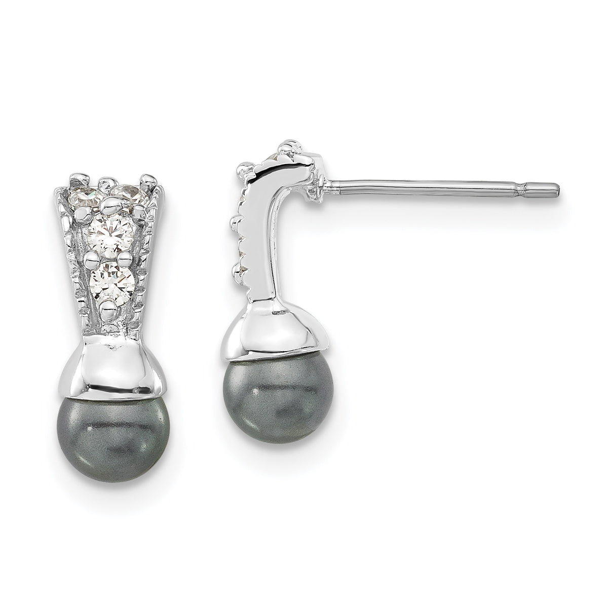 Rhodium-plated Kelly Waters Black Simulated Pearl CZ Earrings