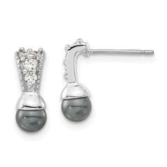 Rhodium-plated Kelly Waters Black Simulated Pearl CZ Earrings