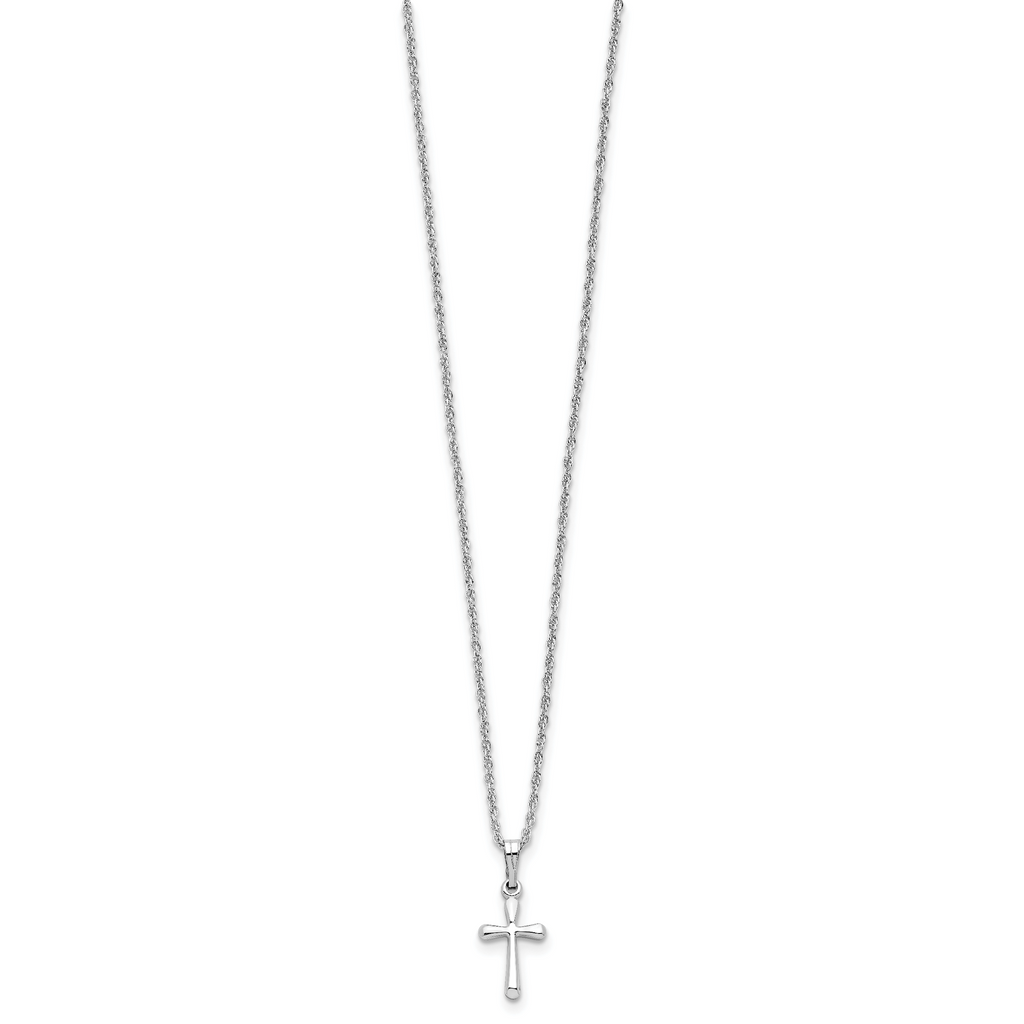 Kelly Waters Rhodium-plated Small Polished Rounded Cross 18 inch Necklace