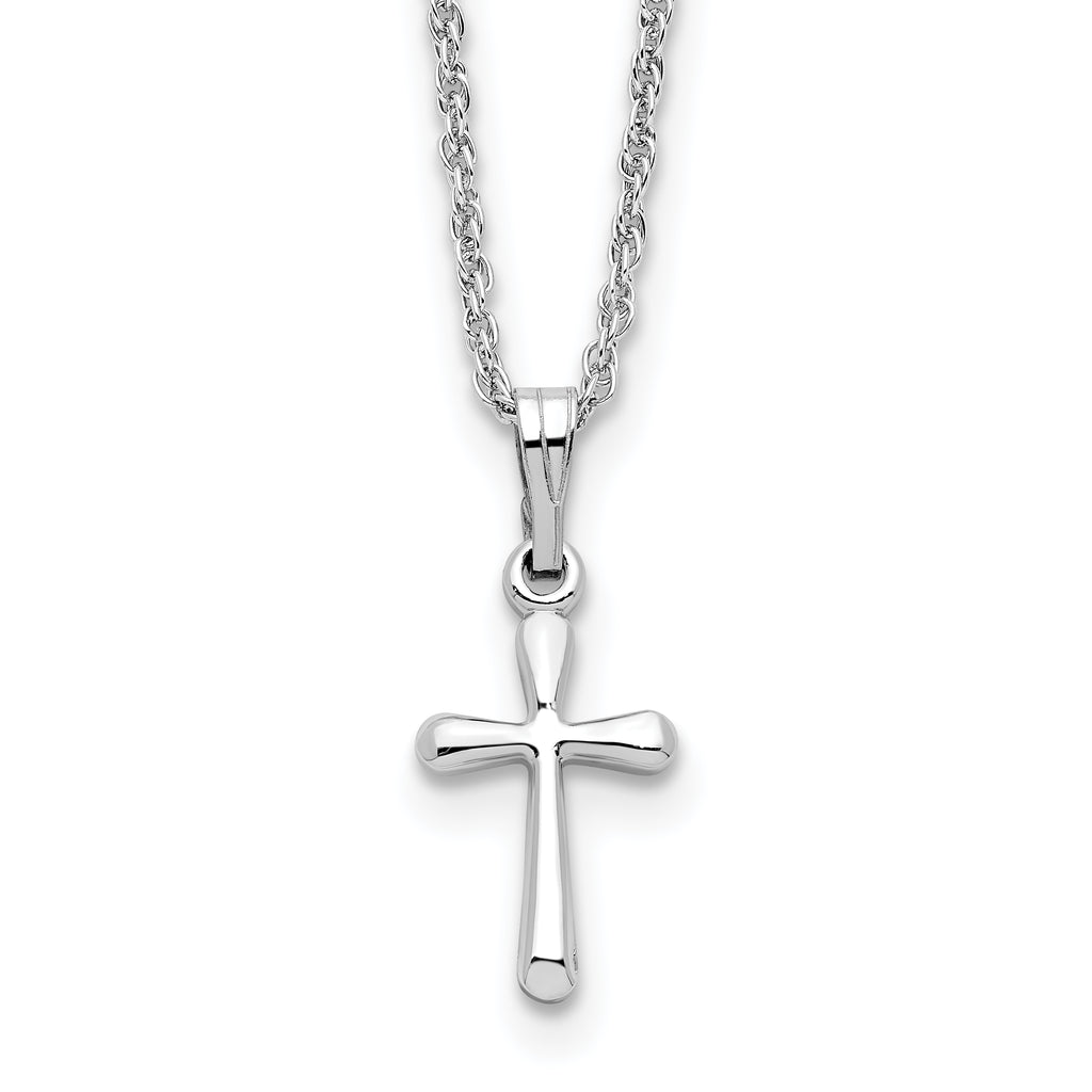 Kelly Waters Rhodium-plated Small Polished Rounded Cross 18 inch Necklace