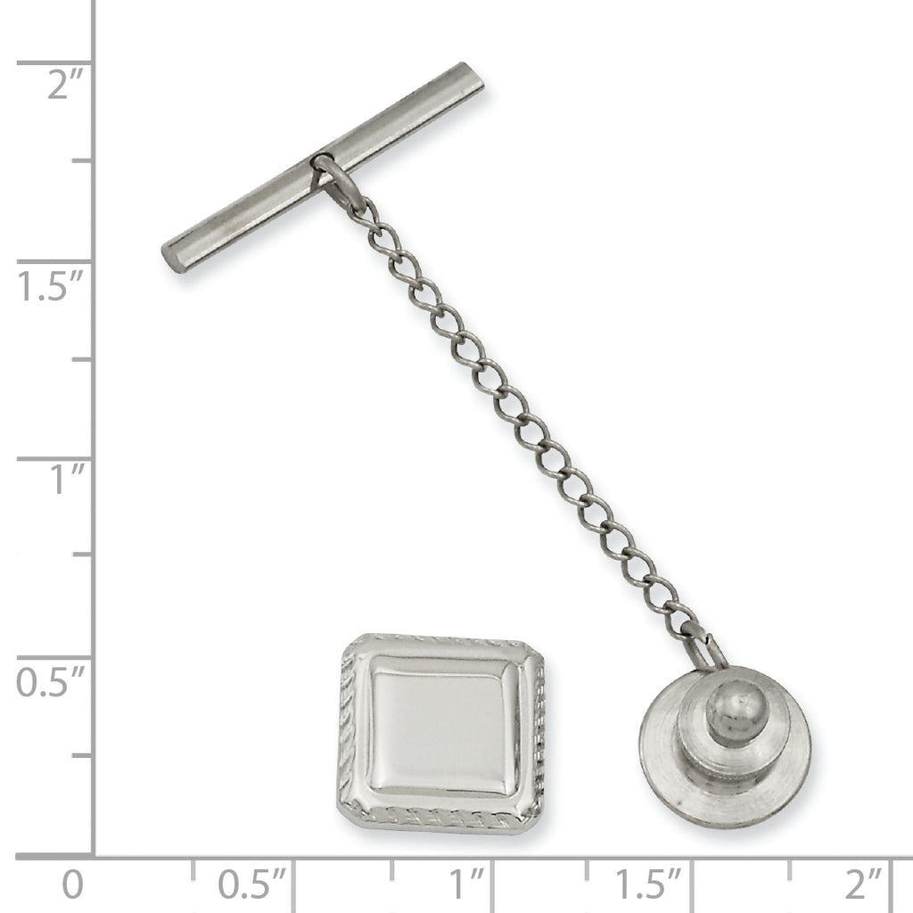 Kelly Waters Rhodium-plated Square with Textured Edge Engravable Tie Tac