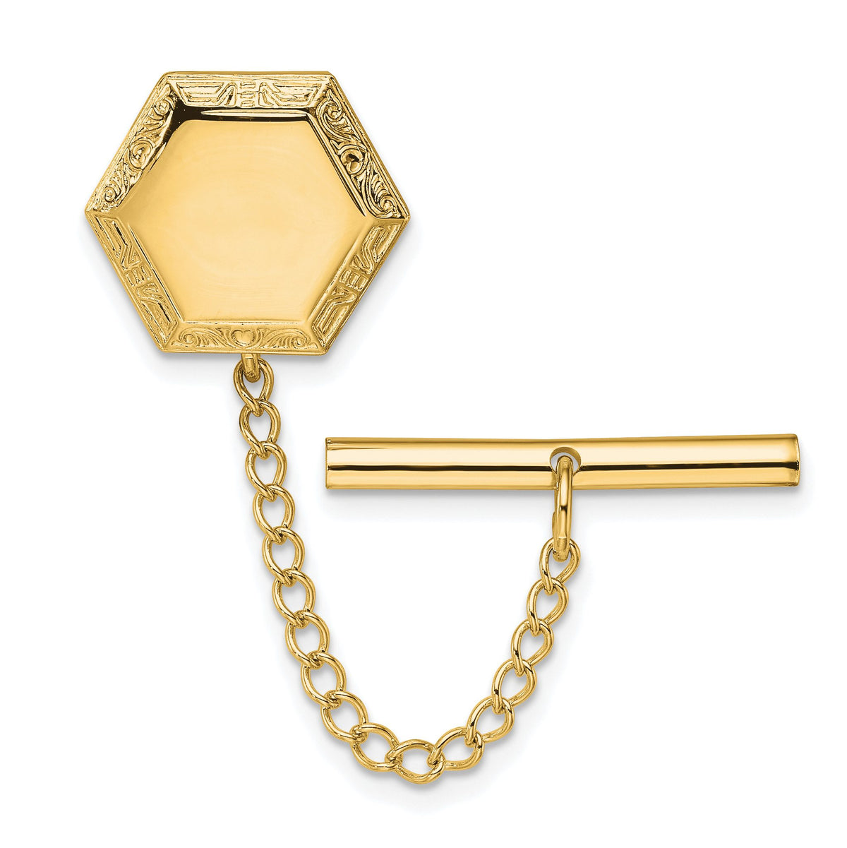 Kelly Waters Gold-plated Hexagon with Scrolled Edge Engravable Tie Tac - Sophia Jewelers Main image