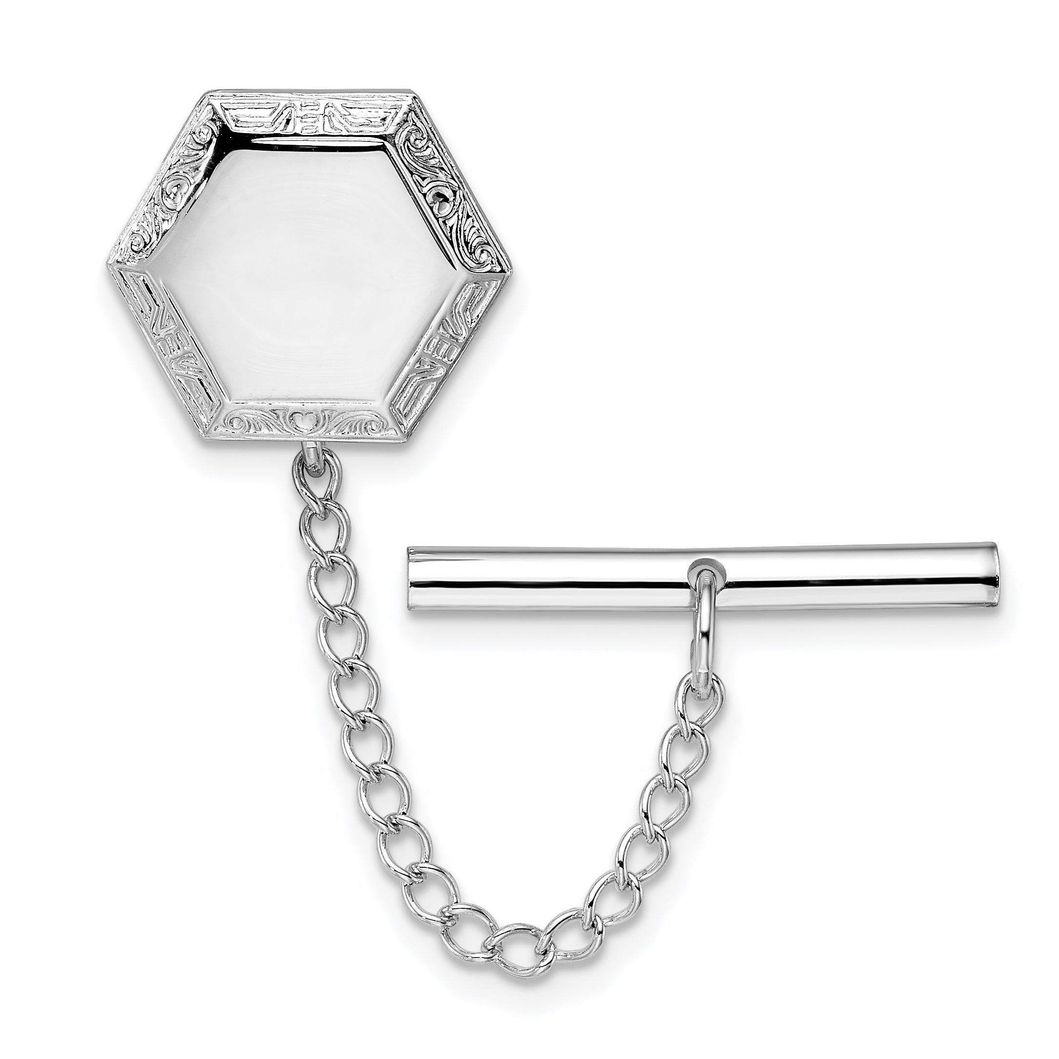 Kelly Waters Rhodium-plated Hexagon with Scrolled Edge Engravable Tie Tac Main image