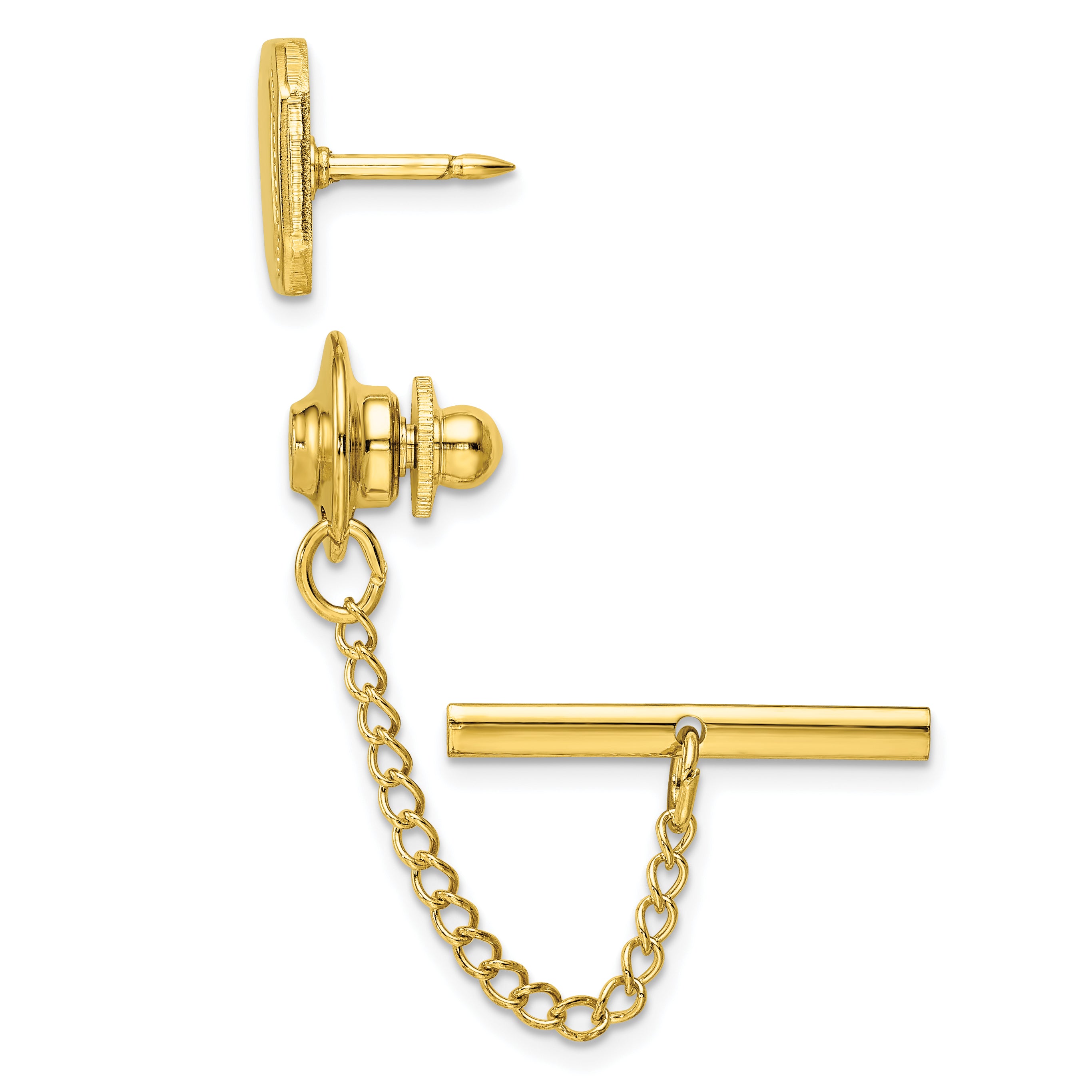Kelly Waters Gold-plated Polished Rectangle Engravable Tie Tac with Safety Chain