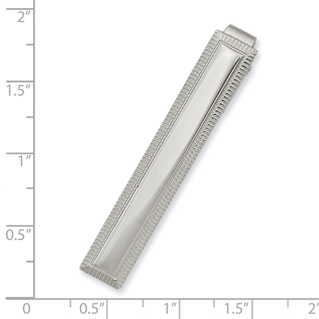 Kelly Waters Rhodium-plated Lined Edge Engraveable Tie Bar