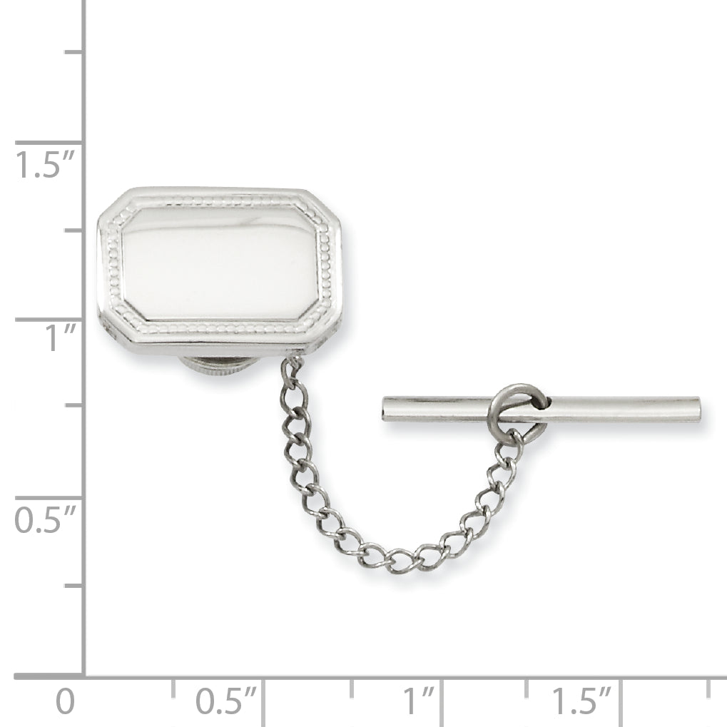 Kelly Waters Rhodium-plated Polished Rectangle Engravable Tie Tac with Safety Chain