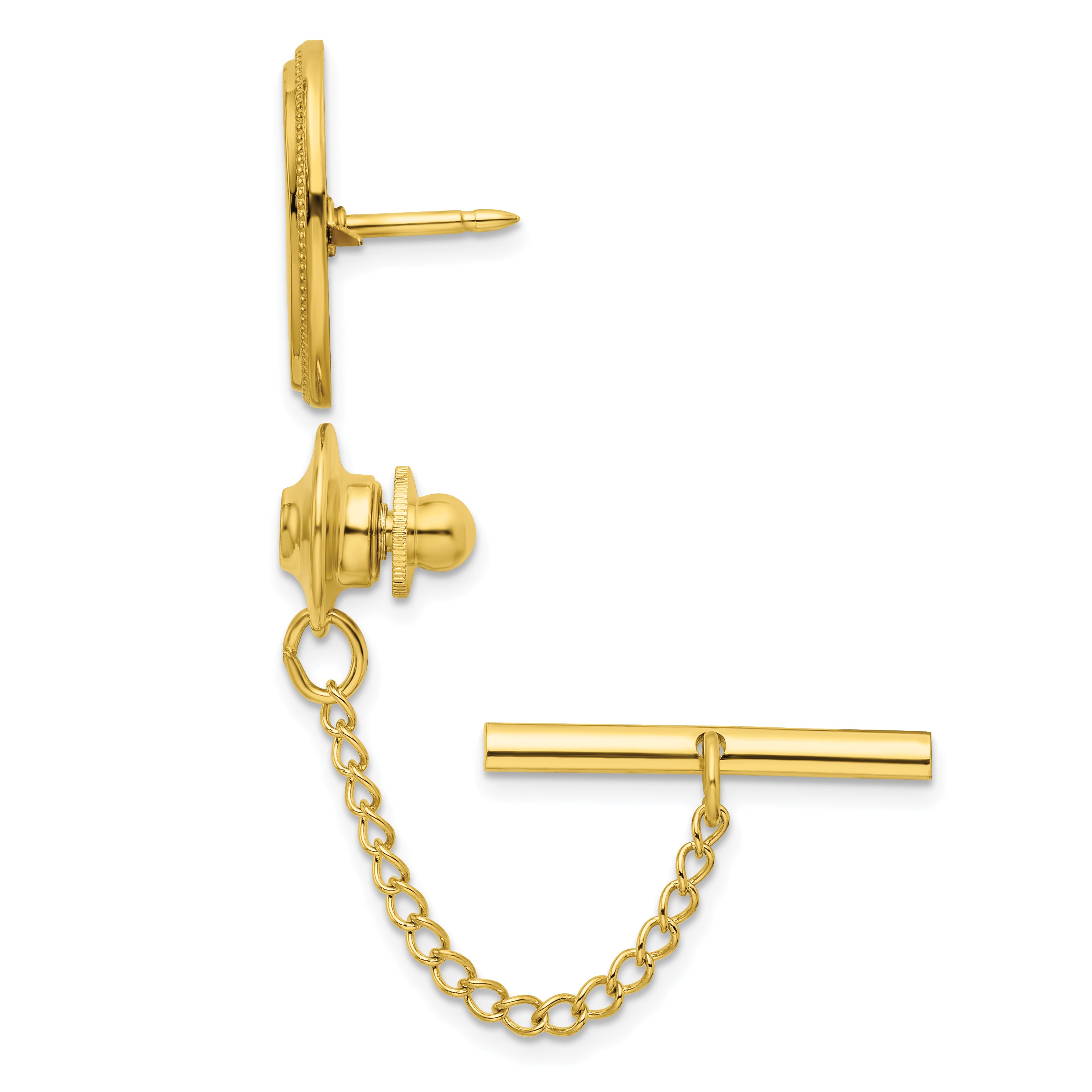 Kelly Waters Gold-plated Oval Beaded Engravable Tie Tac with Safety Chain Secondary image