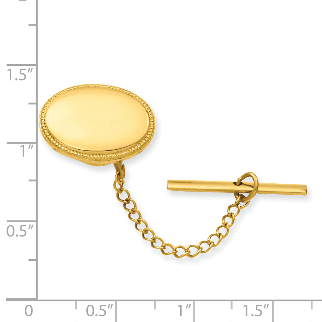 Kelly Waters Gold-plated Oval Beaded Engravable Tie Tac with Safety Chain