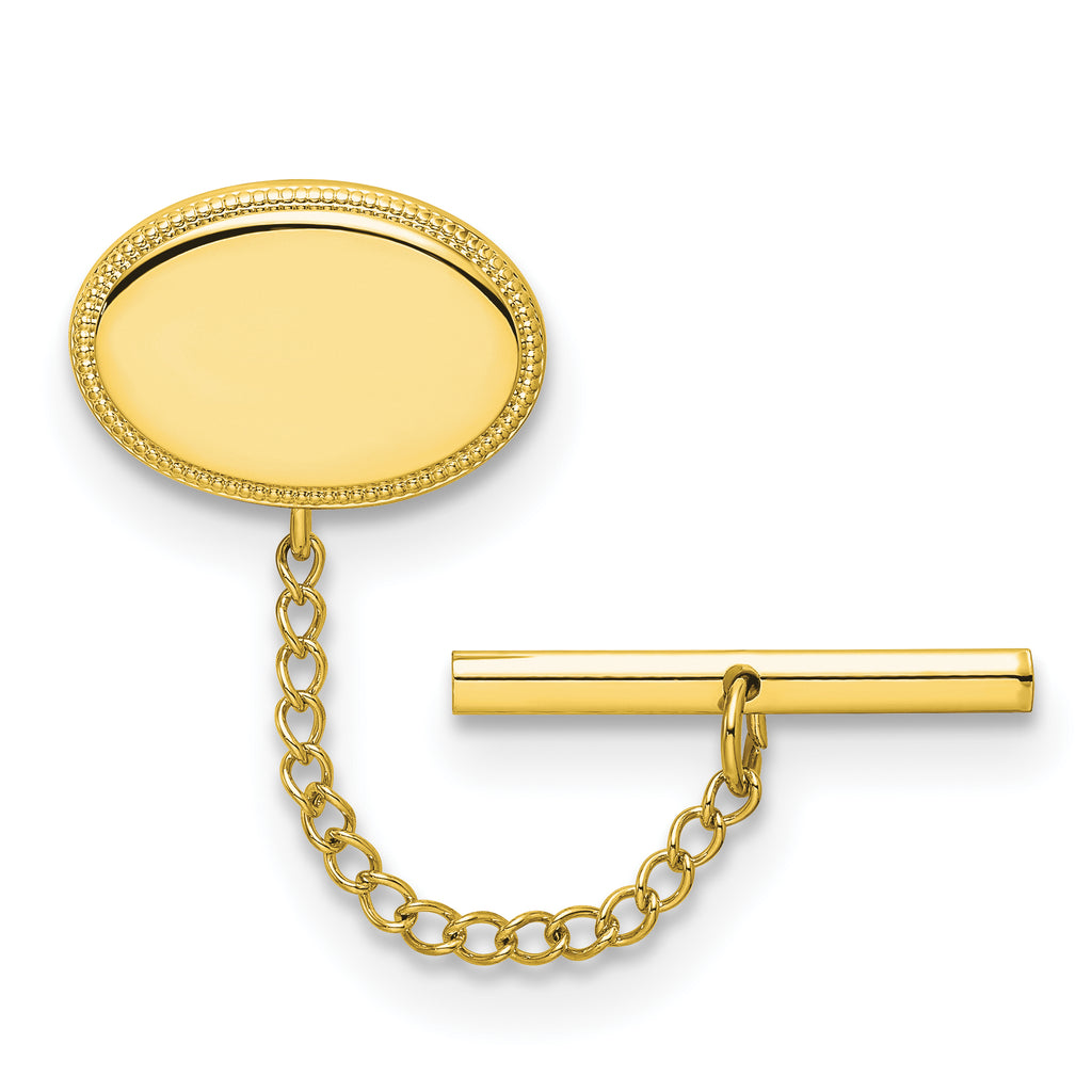 Kelly Waters Gold-plated Oval Beaded Engravable Tie Tac with Safety Chain