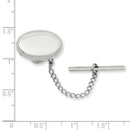 Kelly Waters Rhodium-plated Oval Beaded Engravable Tie Tac with Safety Chain