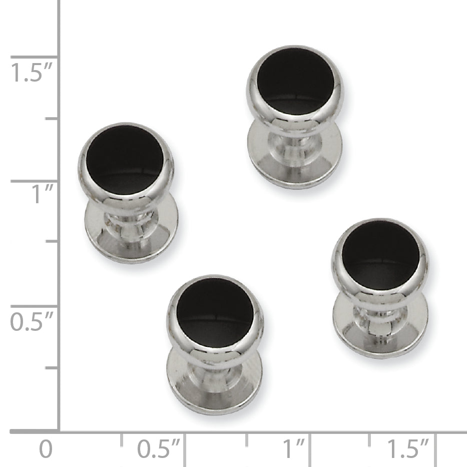 Kelly Waters Rhodium-plated Black Epoxy Four Piece Tuxedo Studs Set