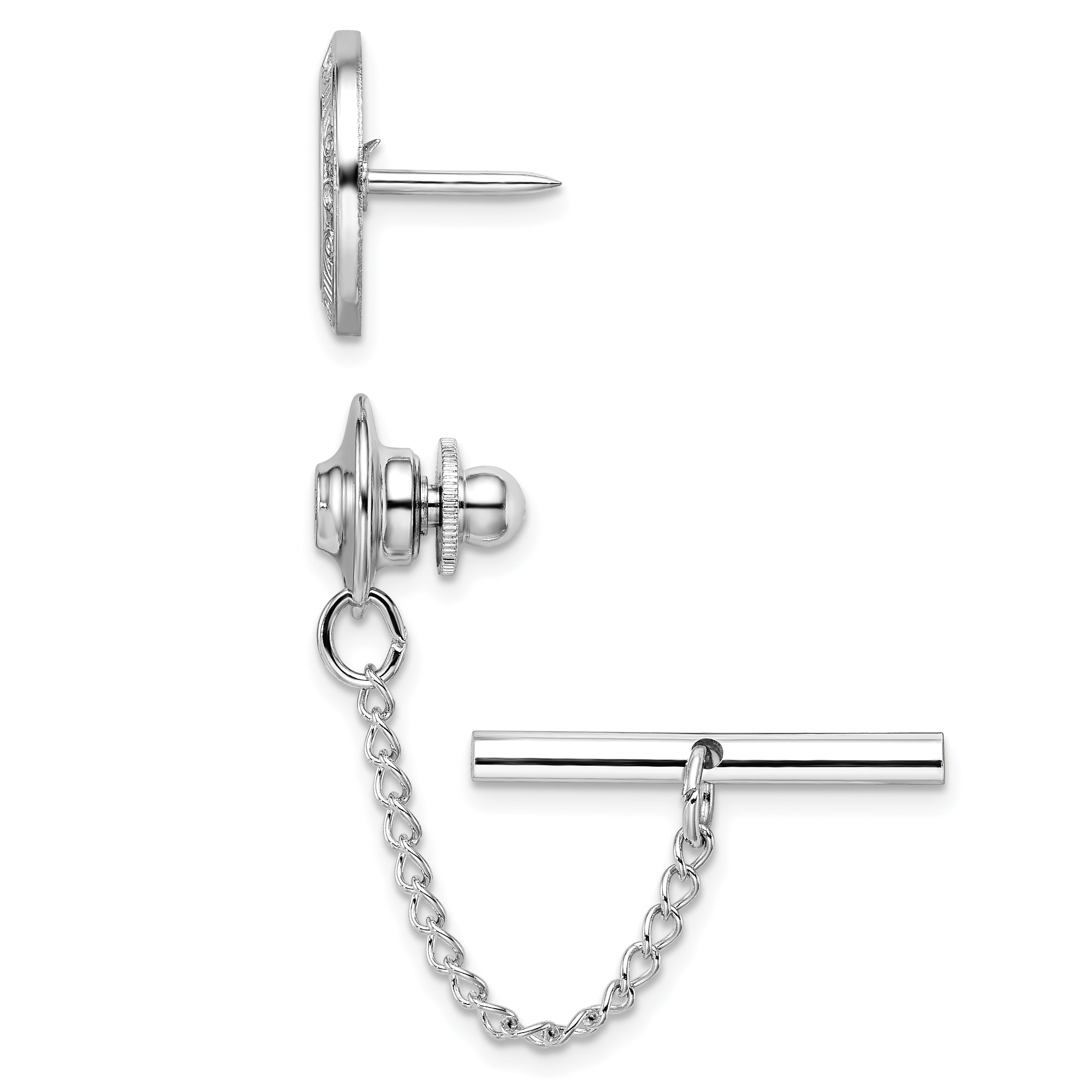 Kelly Waters Rhodium-plated Round with Scrolled Edge Engravable Tie Tac