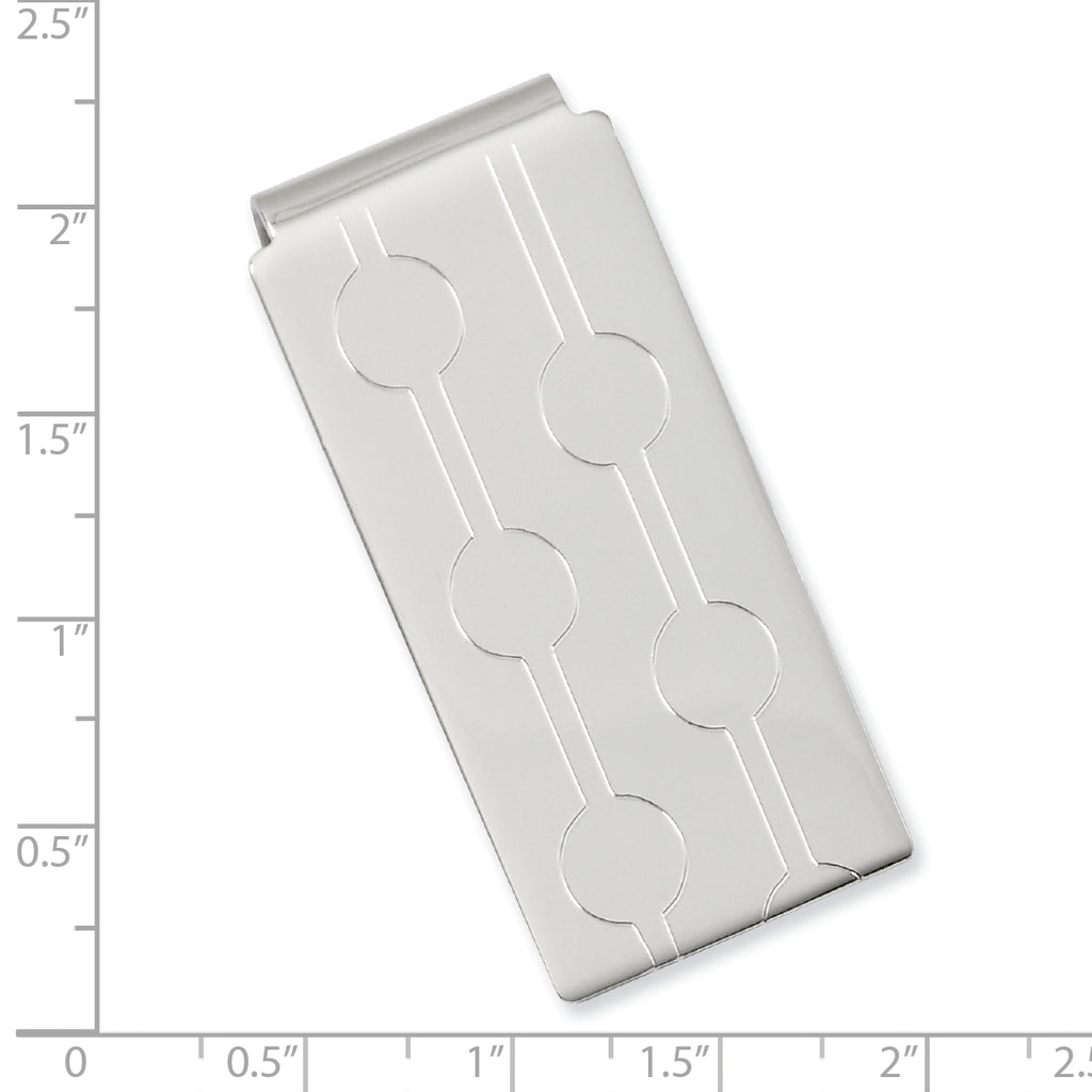 Rhodium-plated Kelly Waters Circle Pattern Engraveable Hinged Money Clip