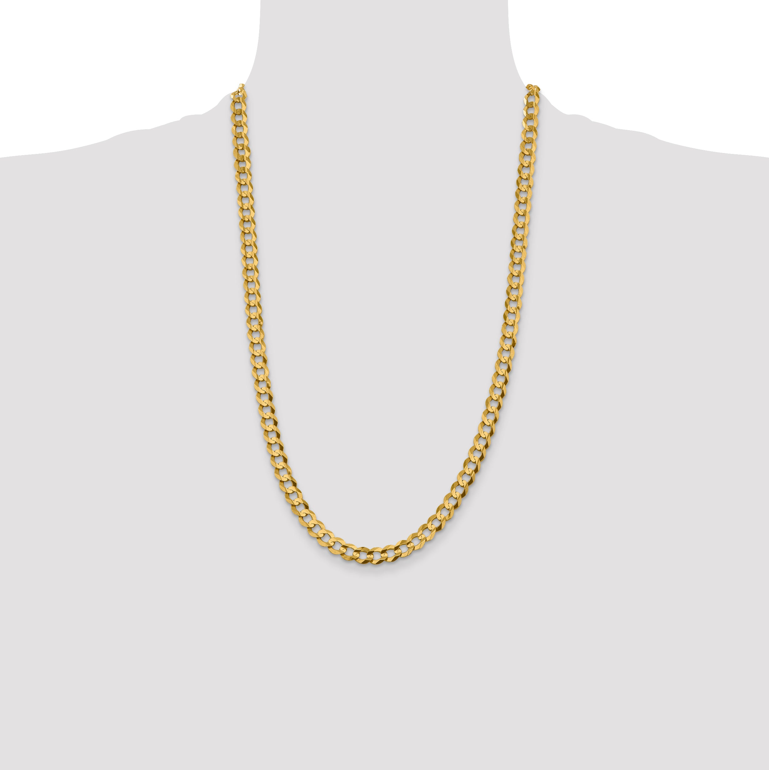 14K 26 inch 7.2mm Lightweight Flat Cuban with Lobster Clasp Chain