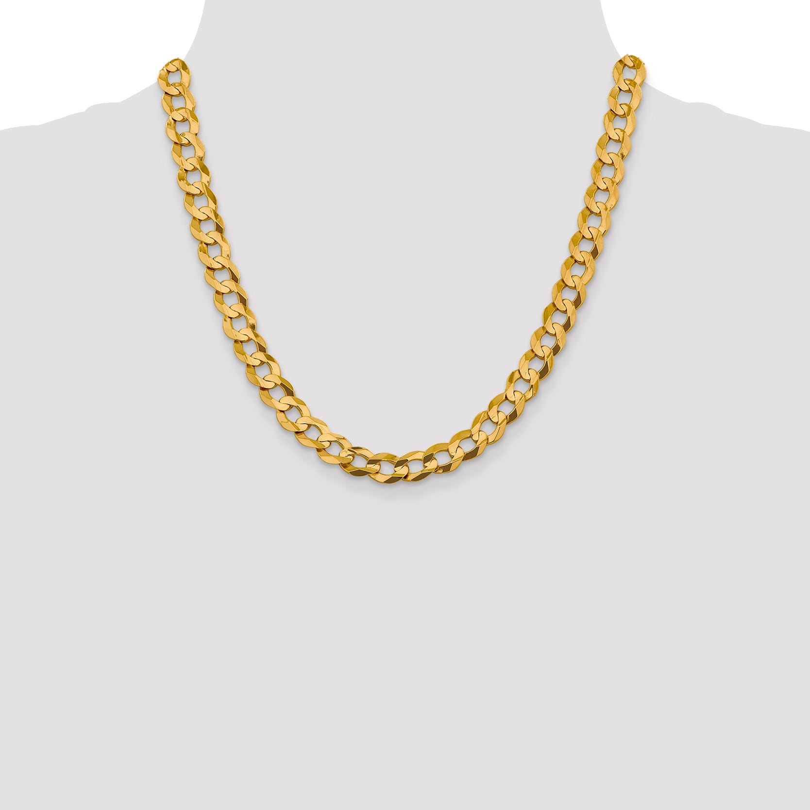 14K Yellow Gold Solid Cuban Chain Necklace 9.4mm