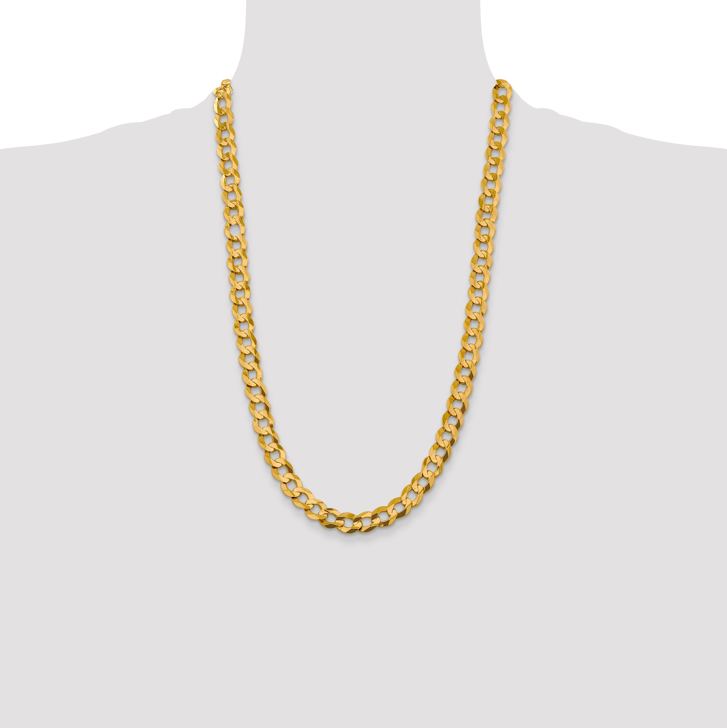 14K 26 inch 9.4mm Lightweight Flat Cuban with Lobster Clasp Chain