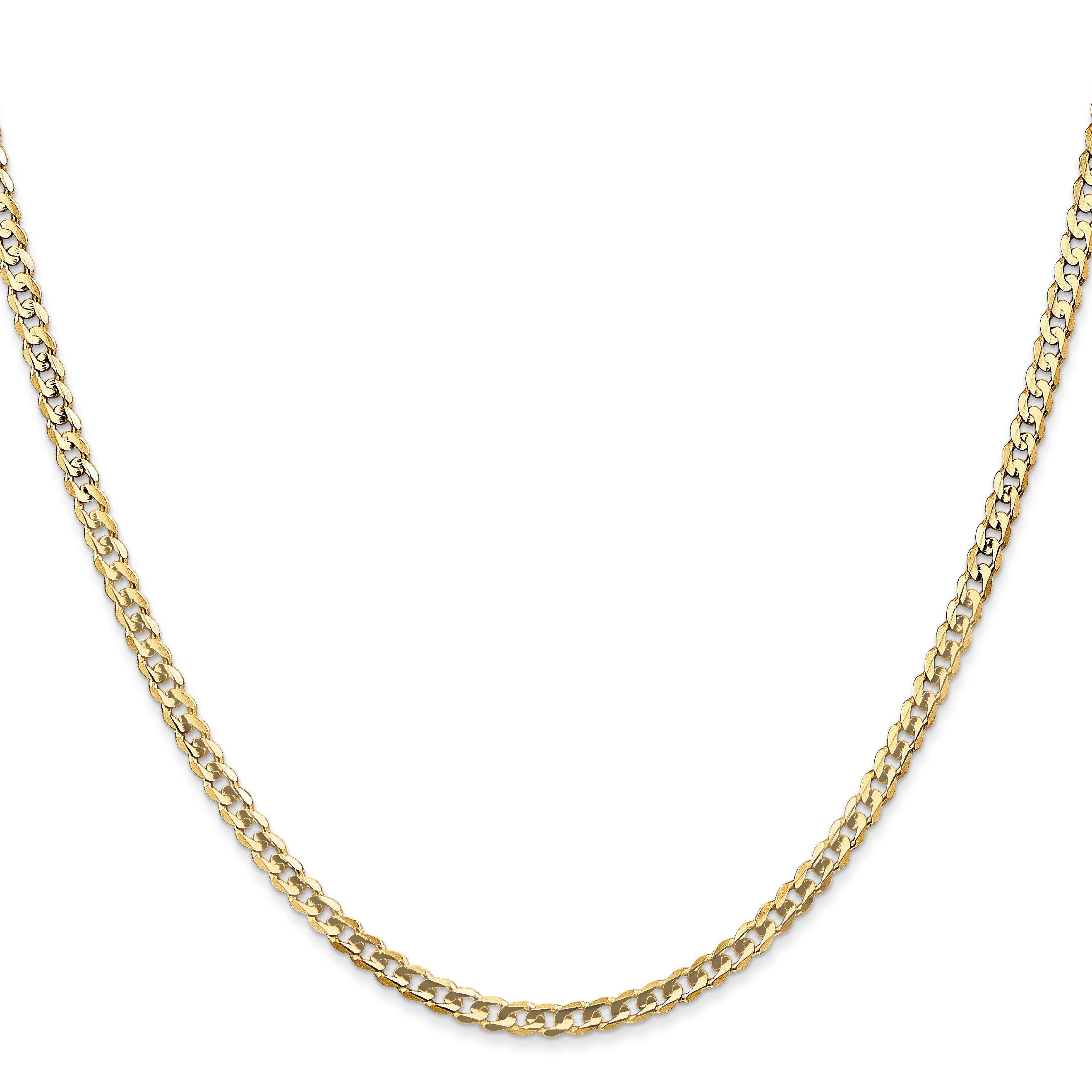 14K 26 inch 3mm Open Concave Curb with Lobster Clasp Chain