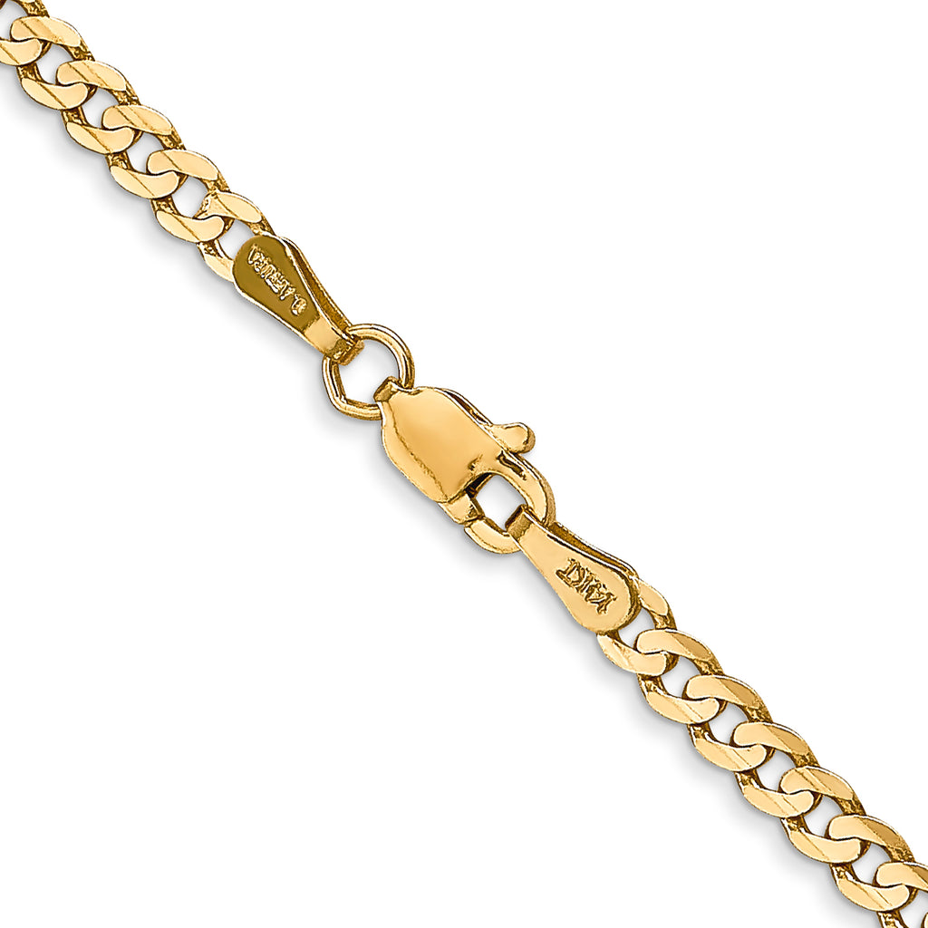 14K Yellow Gold Solid Curb Chain Necklace 3mm