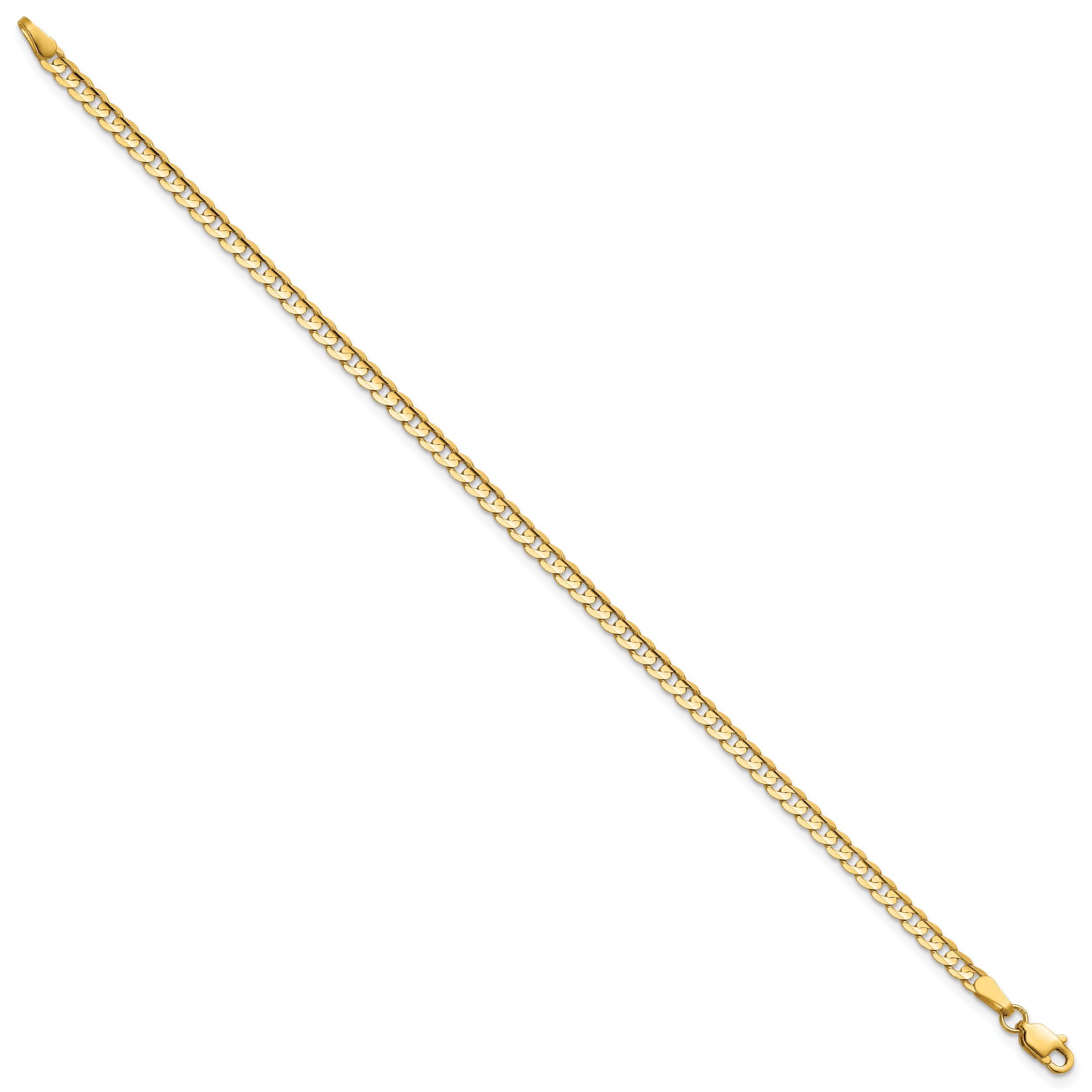 14K 8 inch 3mm Open Concave Curb with Lobster Clasp Bracelet