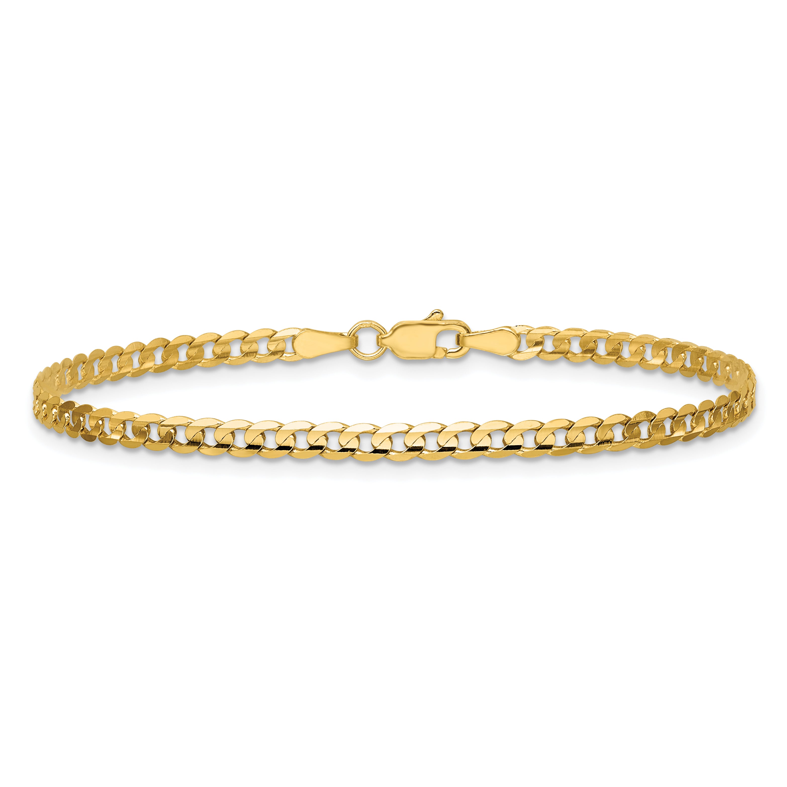 14K 8 inch 3mm Open Concave Curb with Lobster Clasp Bracelet