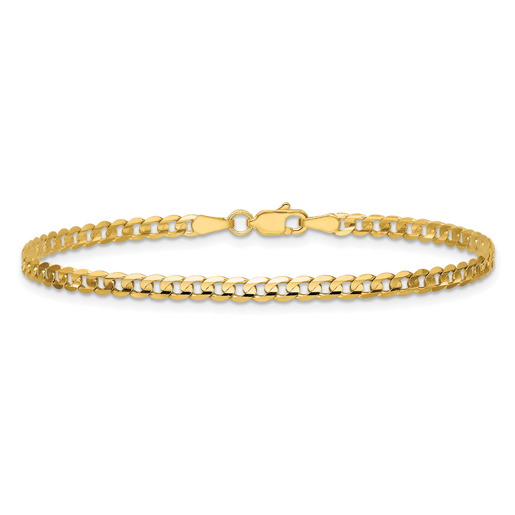 14K 8 inch 3mm Open Concave Curb with Lobster Clasp Bracelet