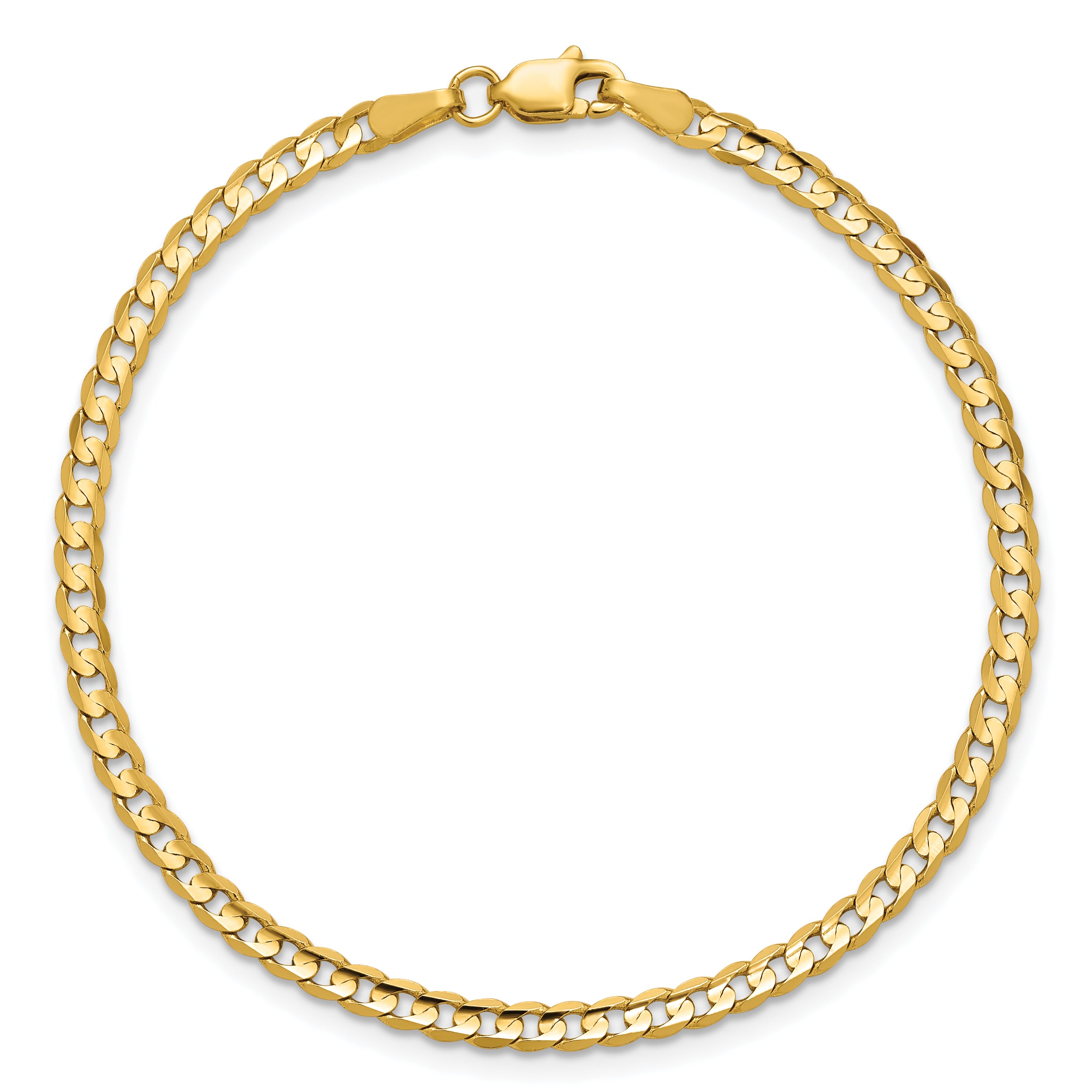 14K 8 inch 3mm Open Concave Curb with Lobster Clasp Bracelet
