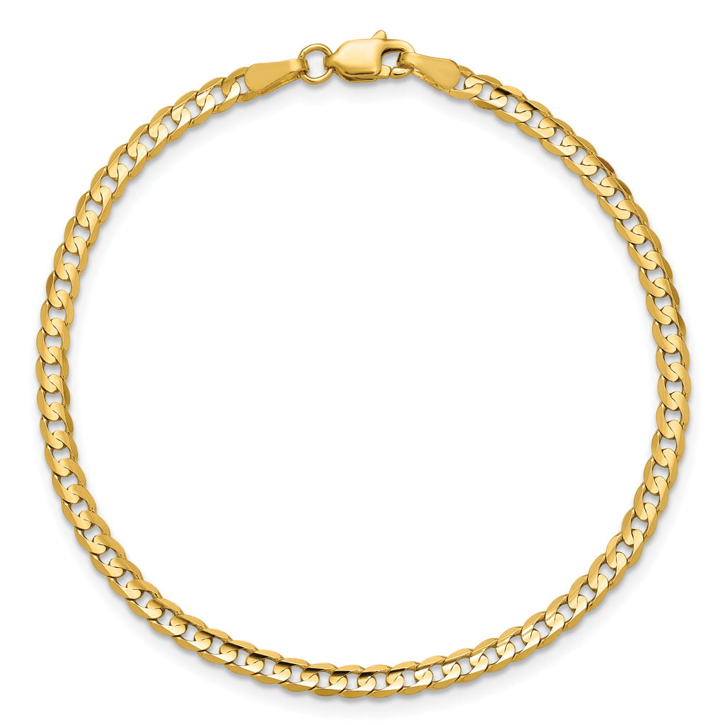 14K 8 inch 3mm Open Concave Curb with Lobster Clasp Bracelet