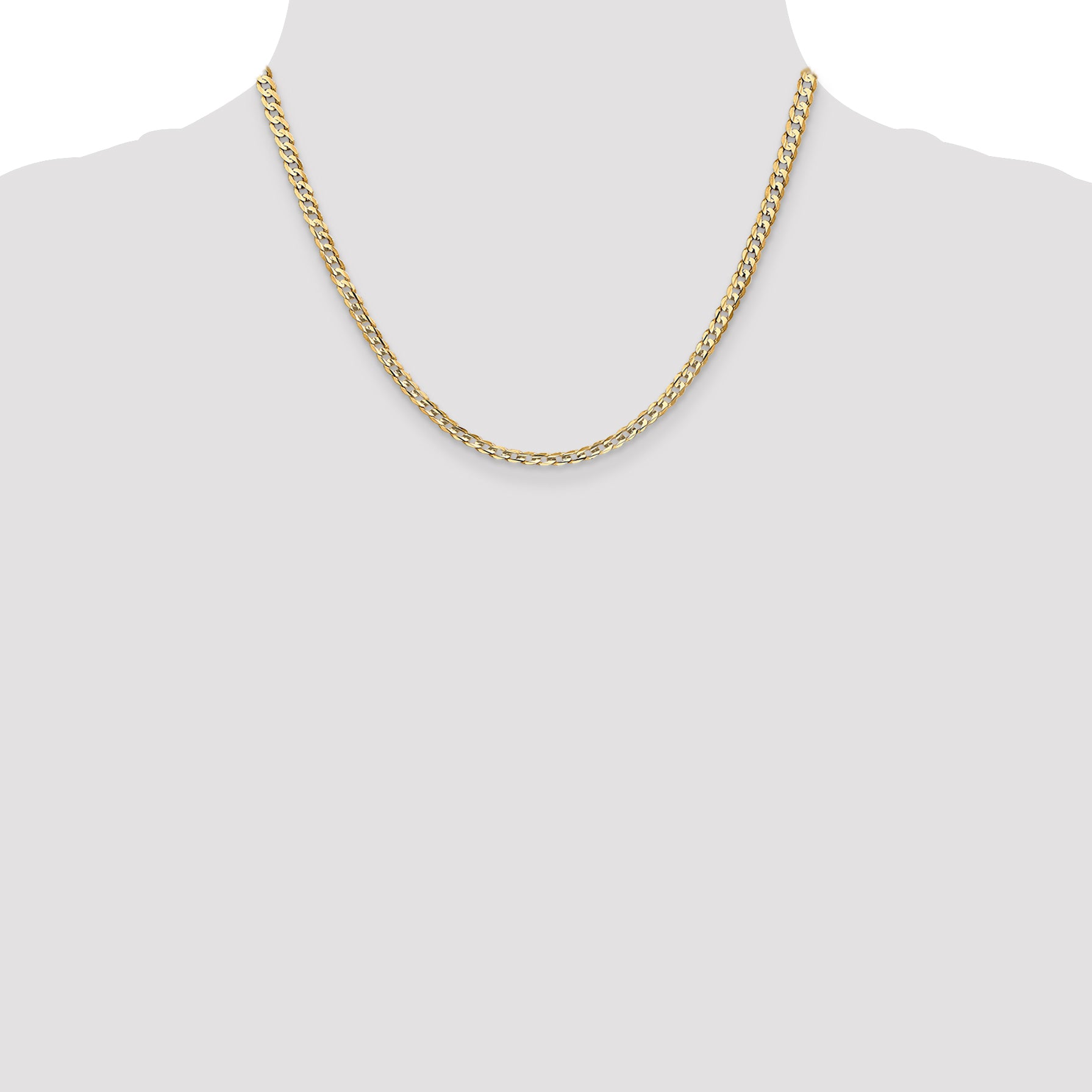14K 18 inch 3.8mm Open Concave Curb with Lobster Clasp Chain