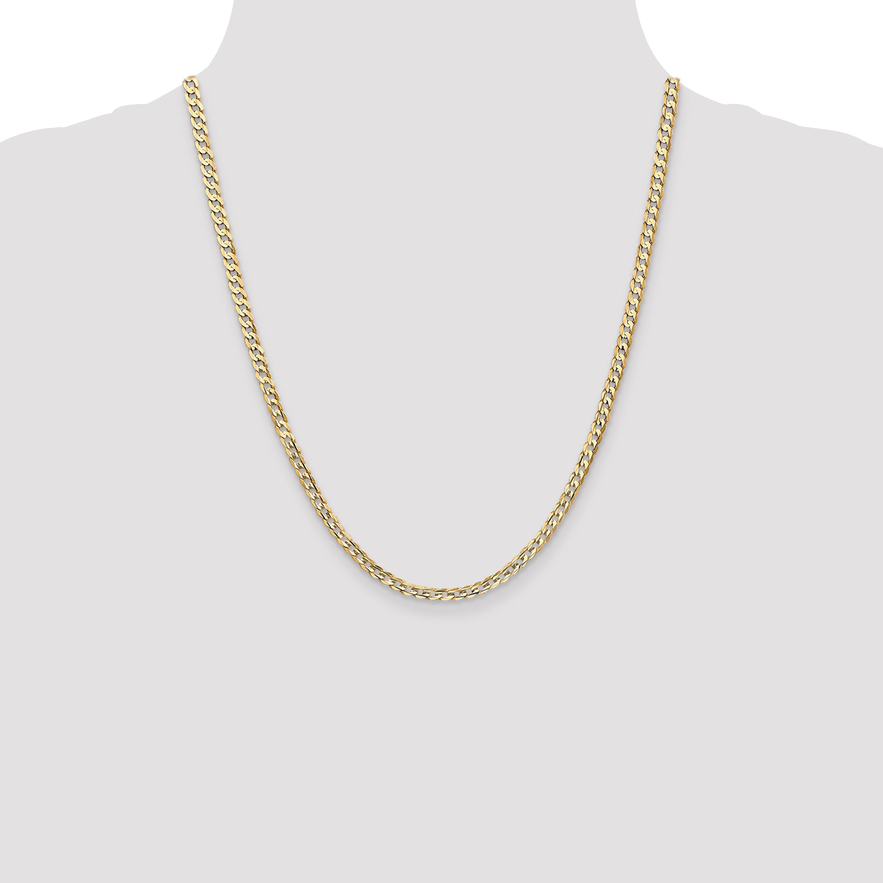 14K 22 inch 3.8mm Open Concave Curb with Lobster Clasp Chain