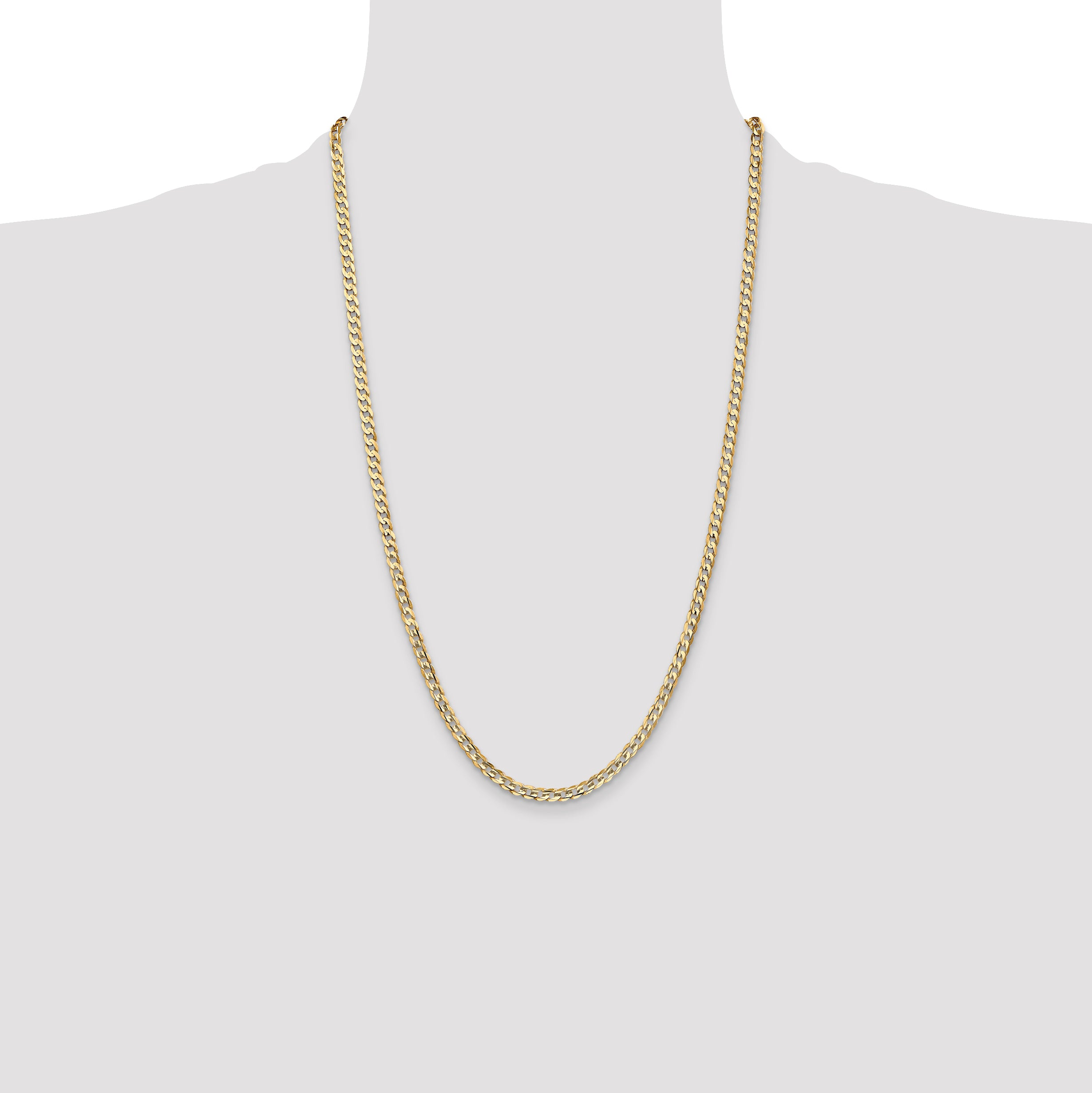 14K 26 inch 3.8mm Open Concave Curb with Lobster Clasp Chain