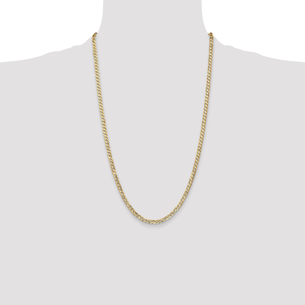 14K 26 inch 3.8mm Open Concave Curb with Lobster Clasp Chain