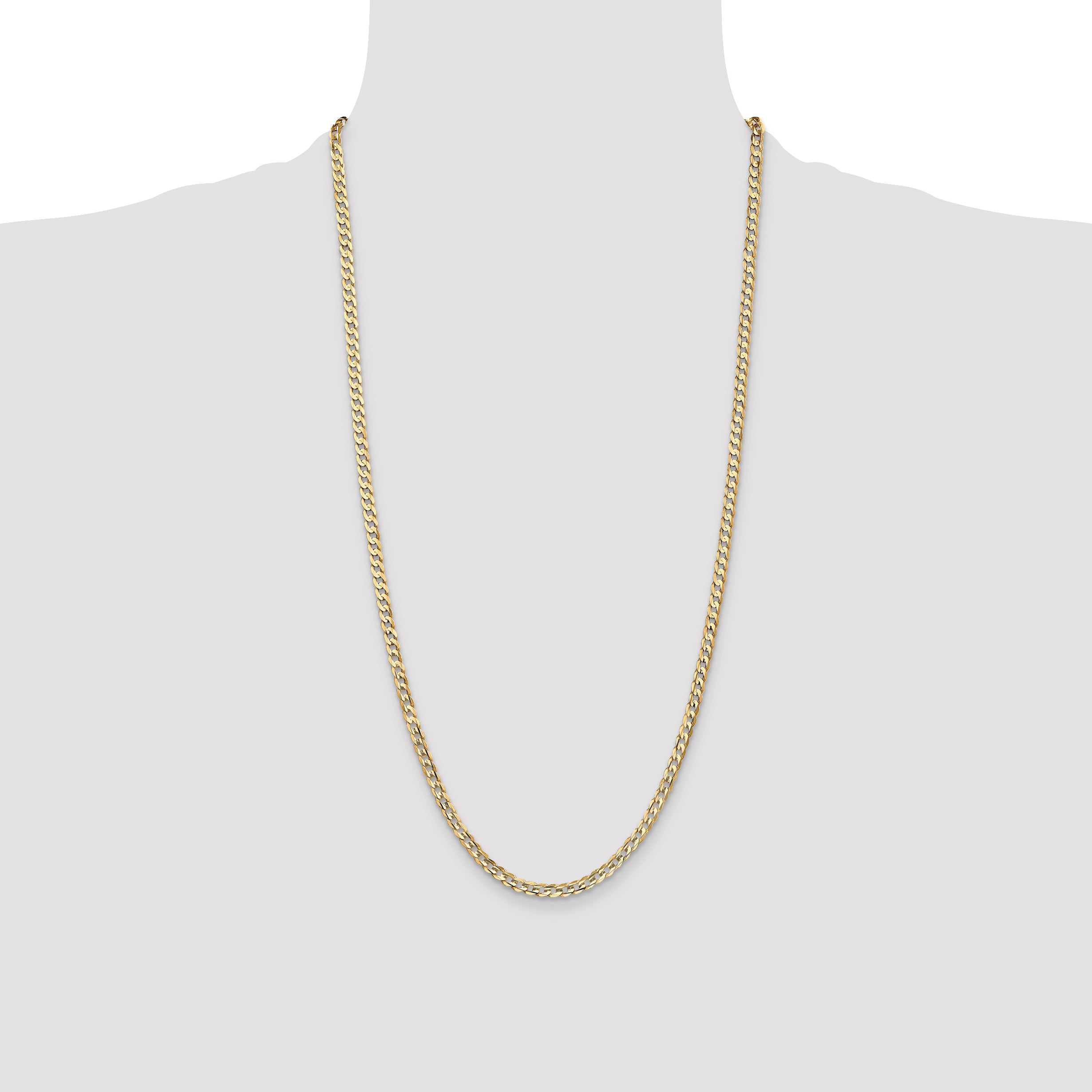 14K 28 inch 3.8mm Open Concave Curb with Lobster Clasp Chain
