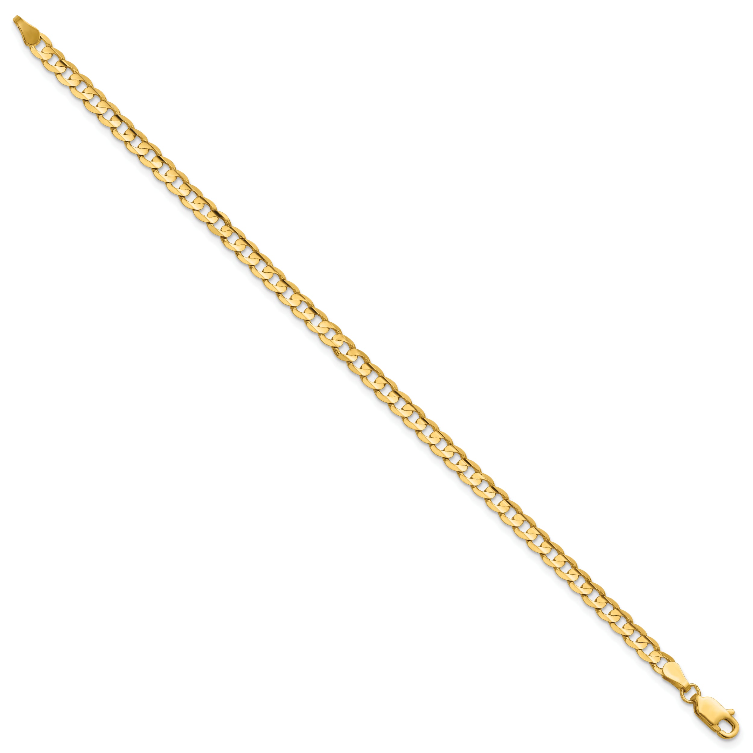 14K 8 inch 3.8mm Open Concave Curb with Lobster Clasp Bracelet