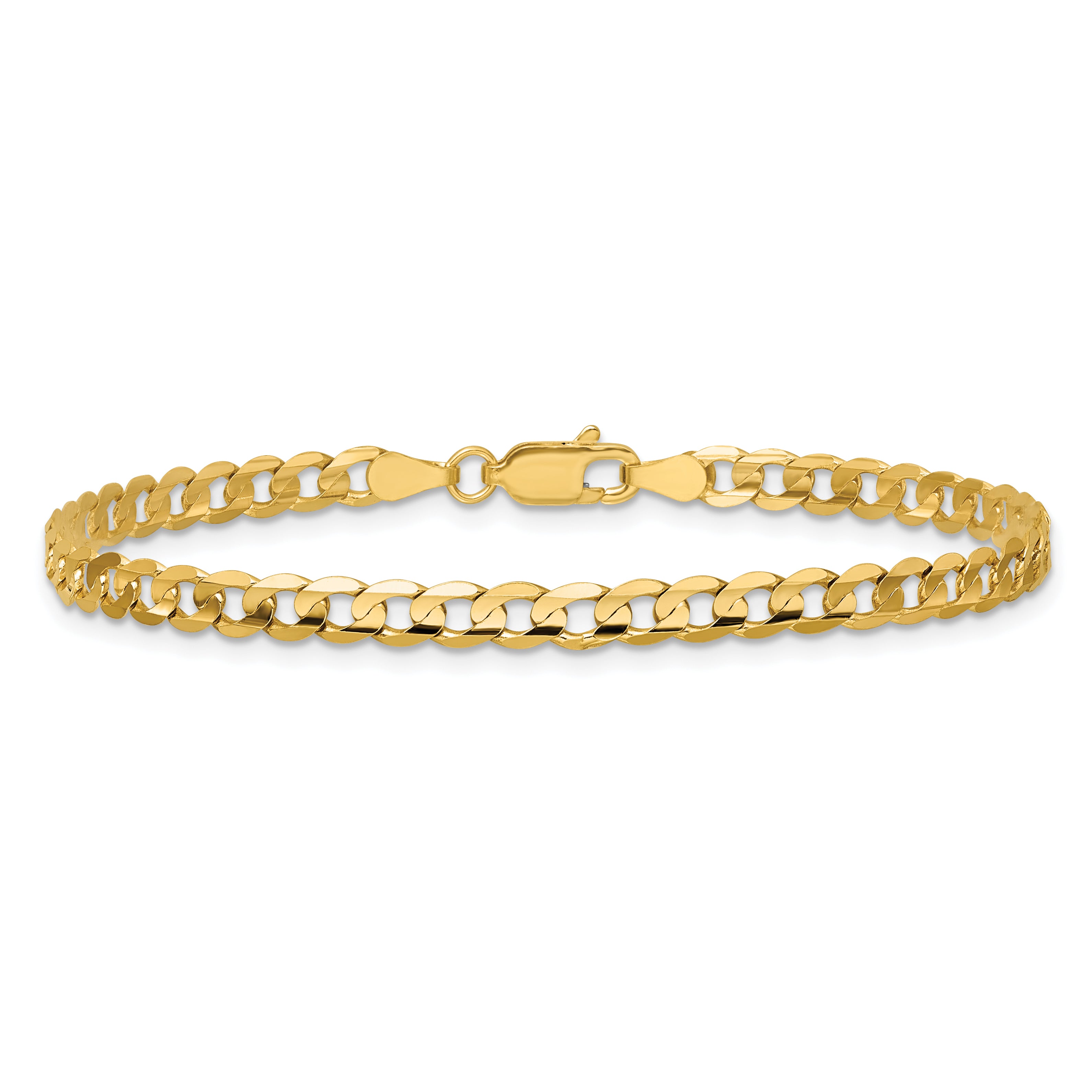14K 8 inch 3.8mm Open Concave Curb with Lobster Clasp Bracelet