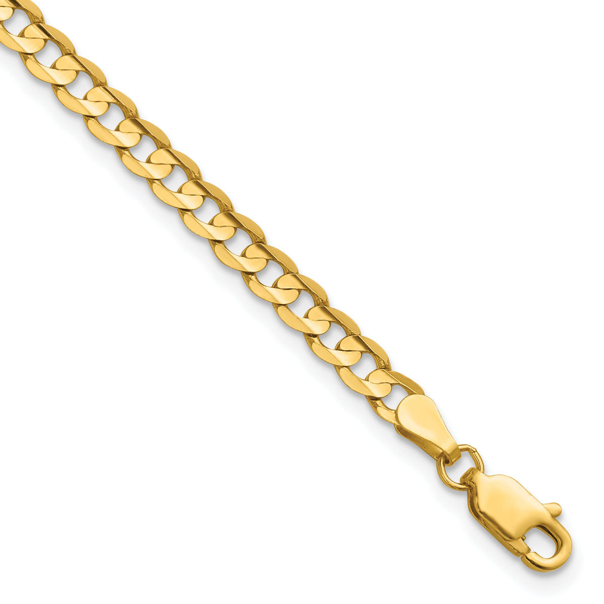 14K 8 inch 3.8mm Open Concave Curb with Lobster Clasp Bracelet