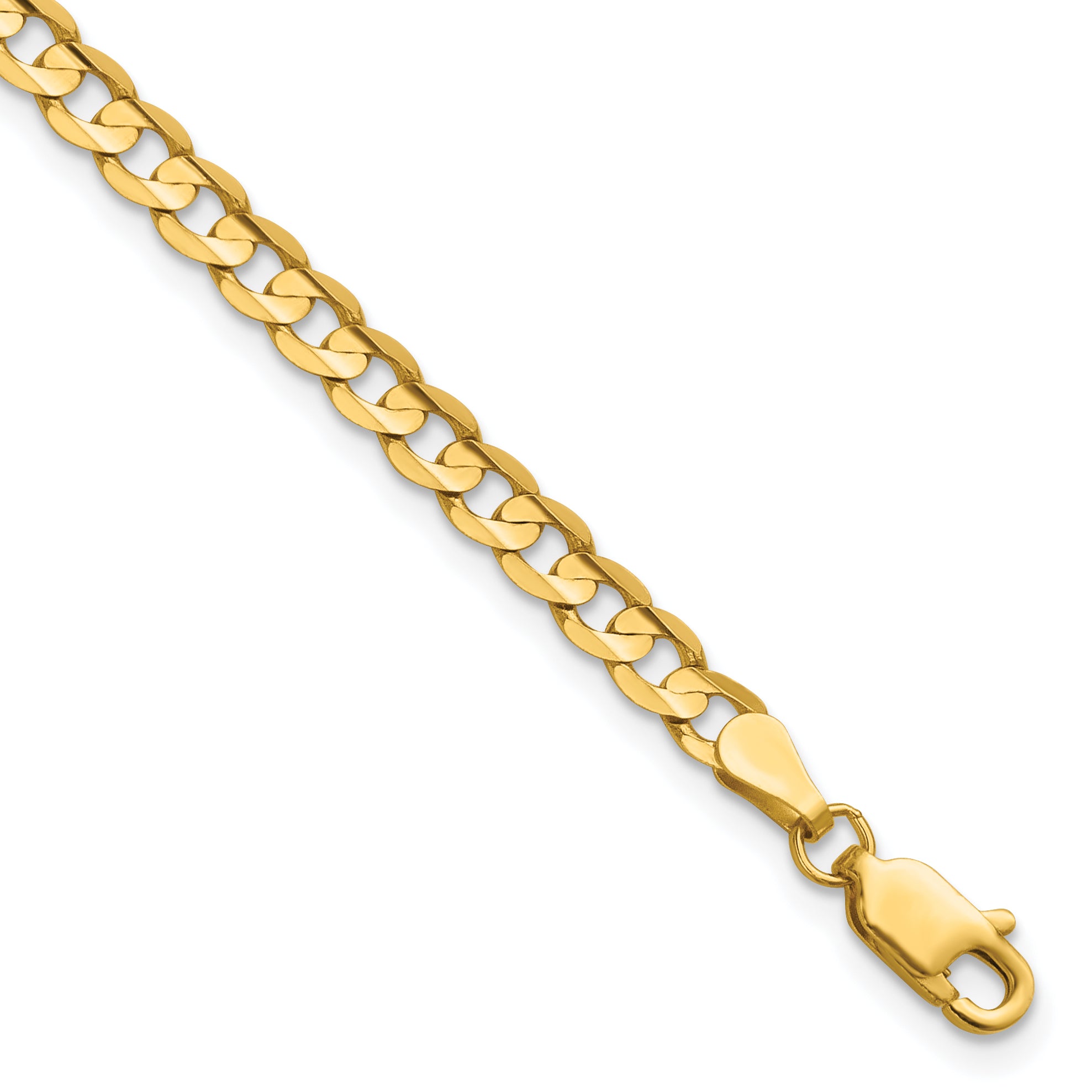 14K 8 inch 3.8mm Open Concave Curb with Lobster Clasp Bracelet