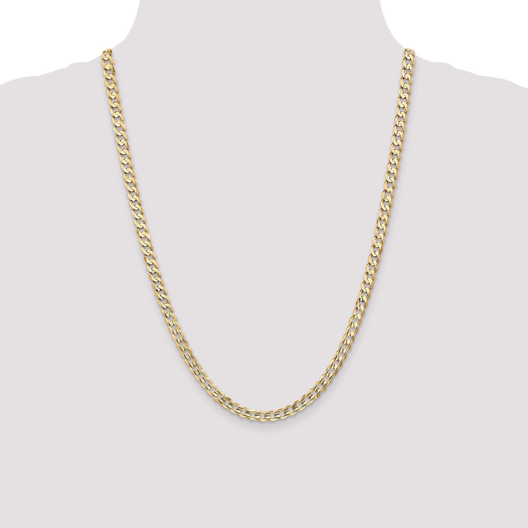 14K Yellow Gold Solid Curb Chain Necklace 5.25mm