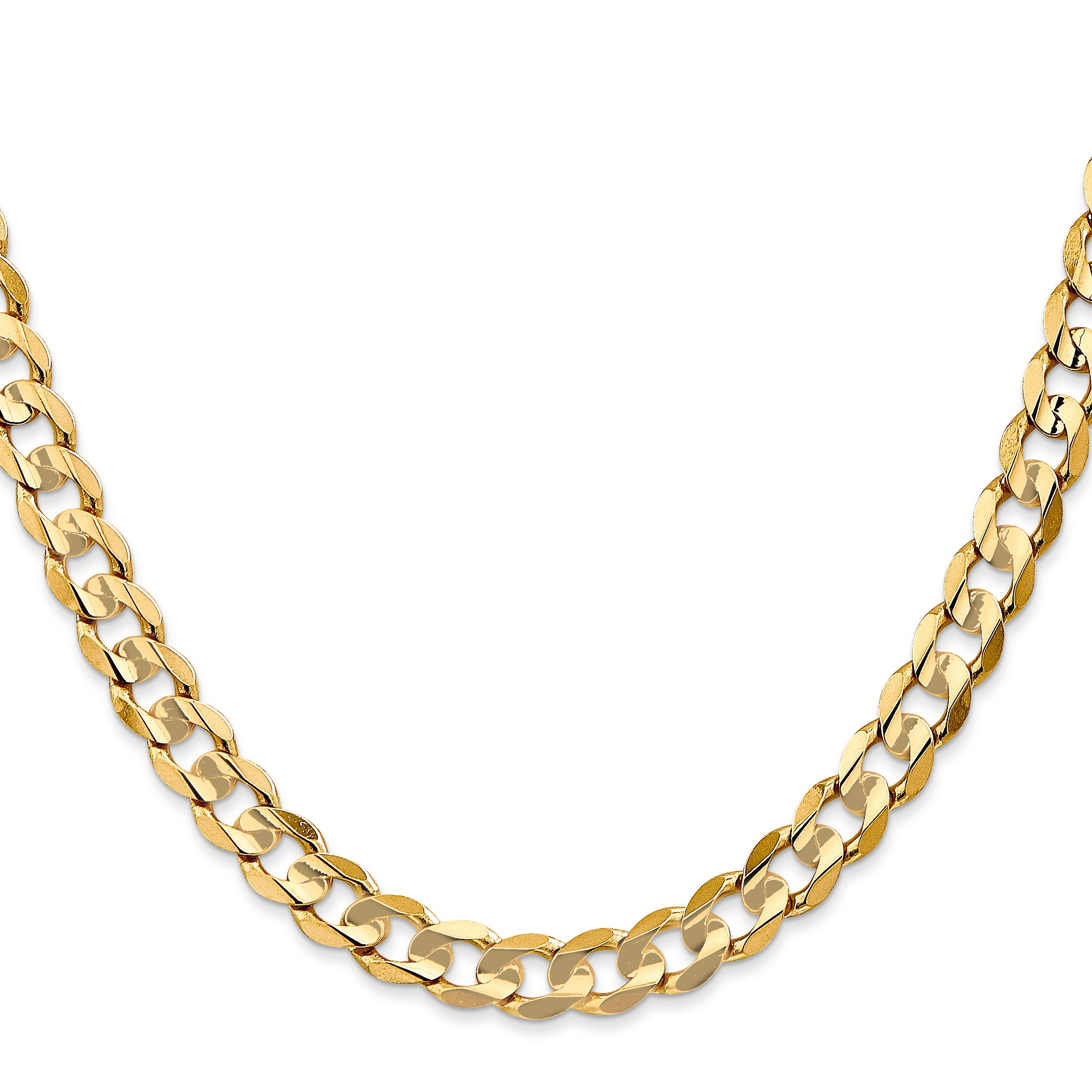 14K 28 inch 6.75mm Open Concave Curb with Lobster Clasp Chain
