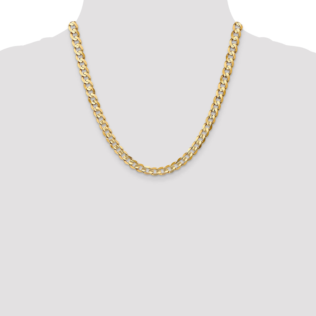 14K 20 inch 6.75mm Open Concave Curb with Lobster Clasp Chain