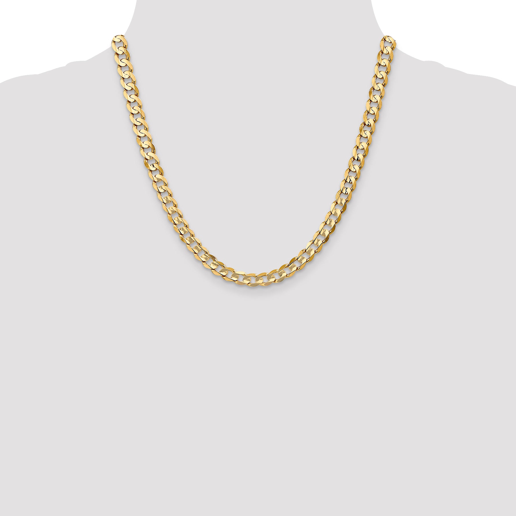 14K 20 inch 6.75mm Open Concave Curb with Lobster Clasp Chain