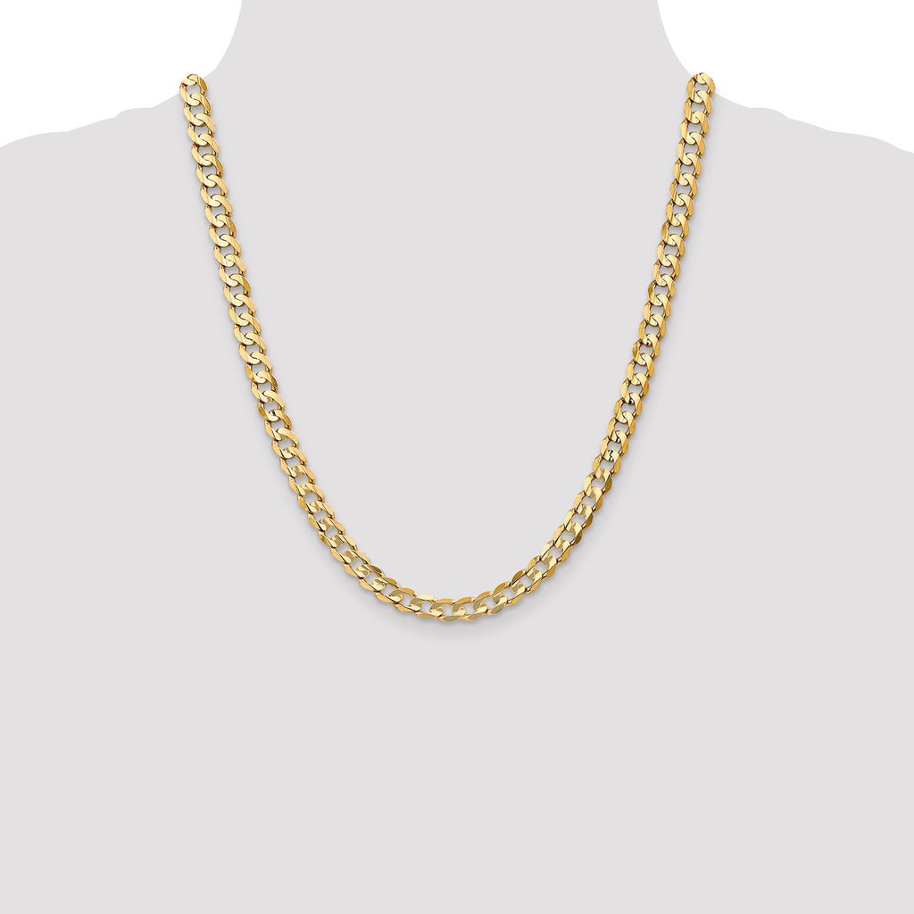 14K 22 inch 6.75mm Open Concave Curb with Lobster Clasp Chain