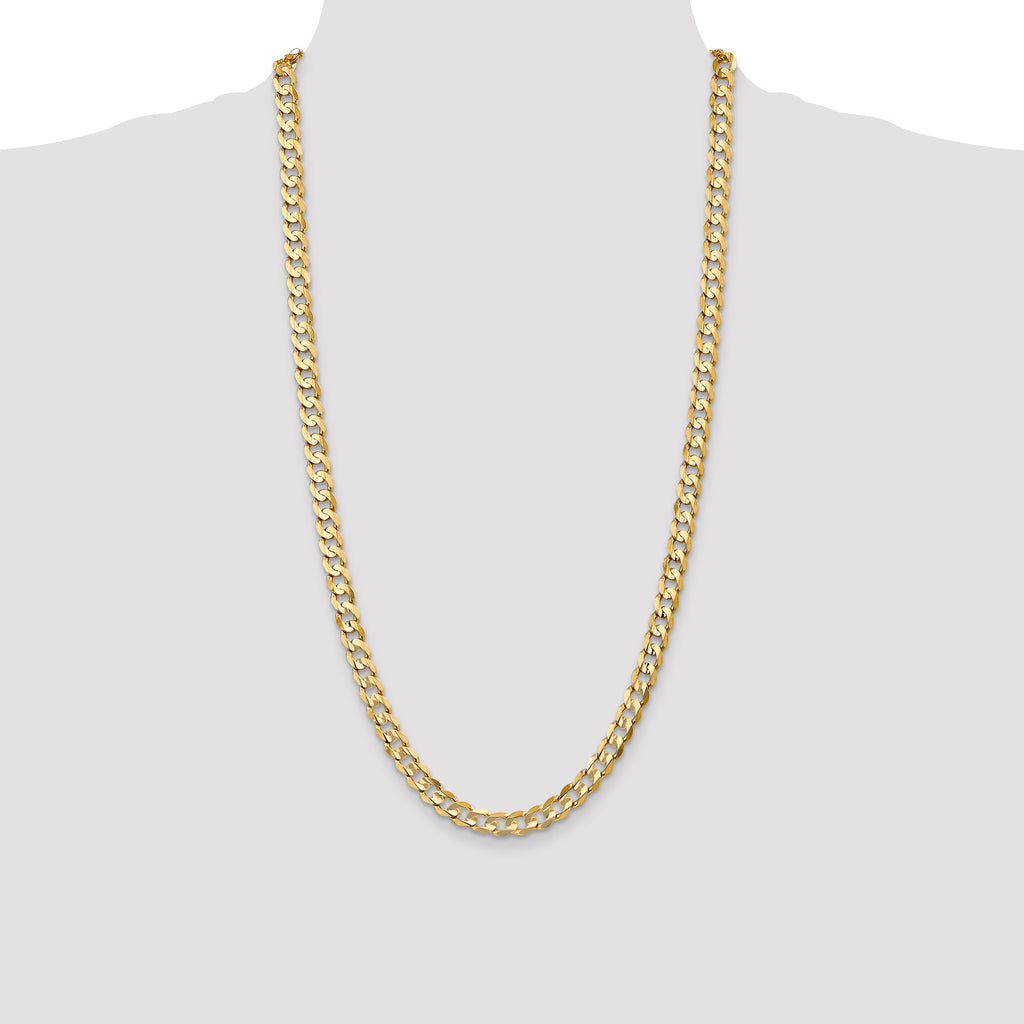 14K 28 inch 6.75mm Open Concave Curb with Lobster Clasp Chain