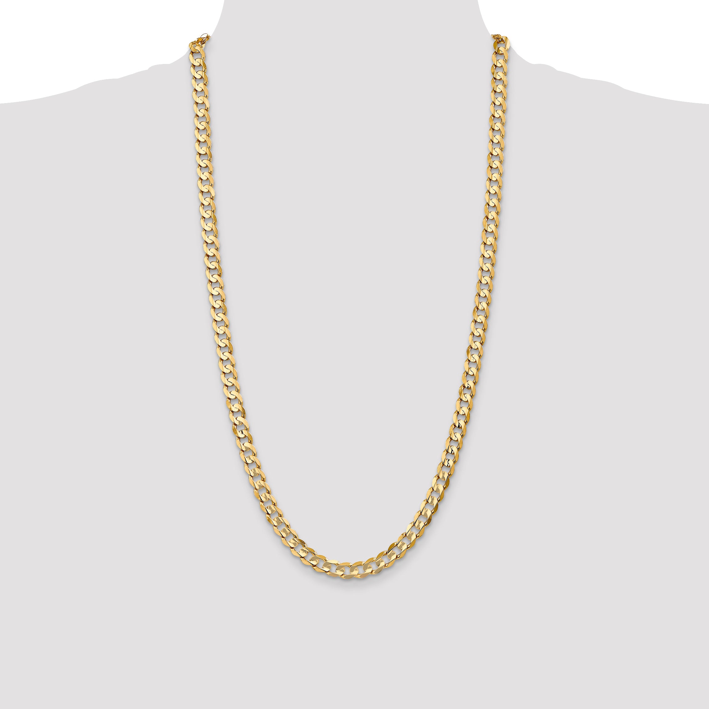 14K 28 inch 6.75mm Open Concave Curb with Lobster Clasp Chain